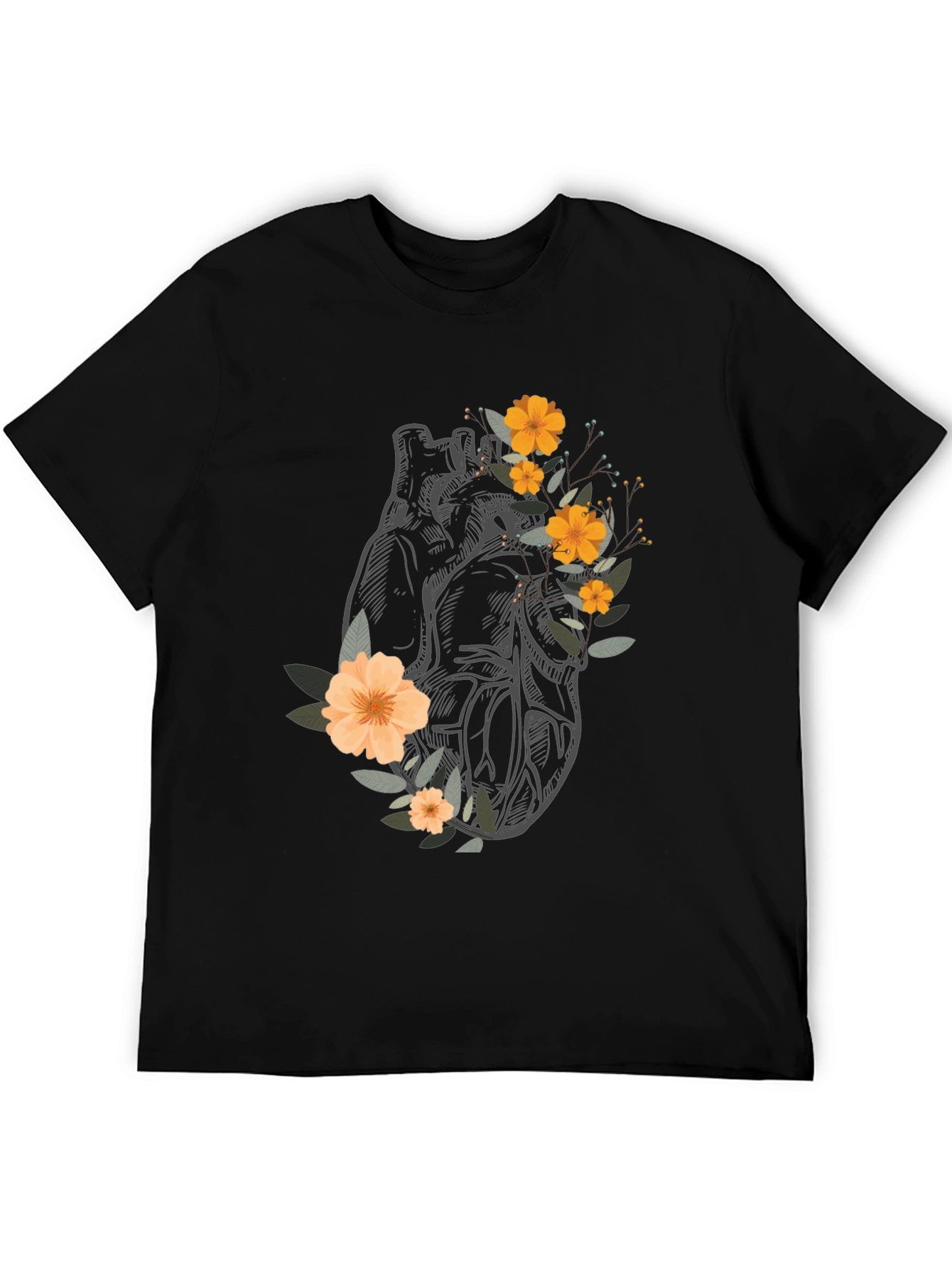 Black Anatomical Heart Floral Graphic Tee - Black view 5