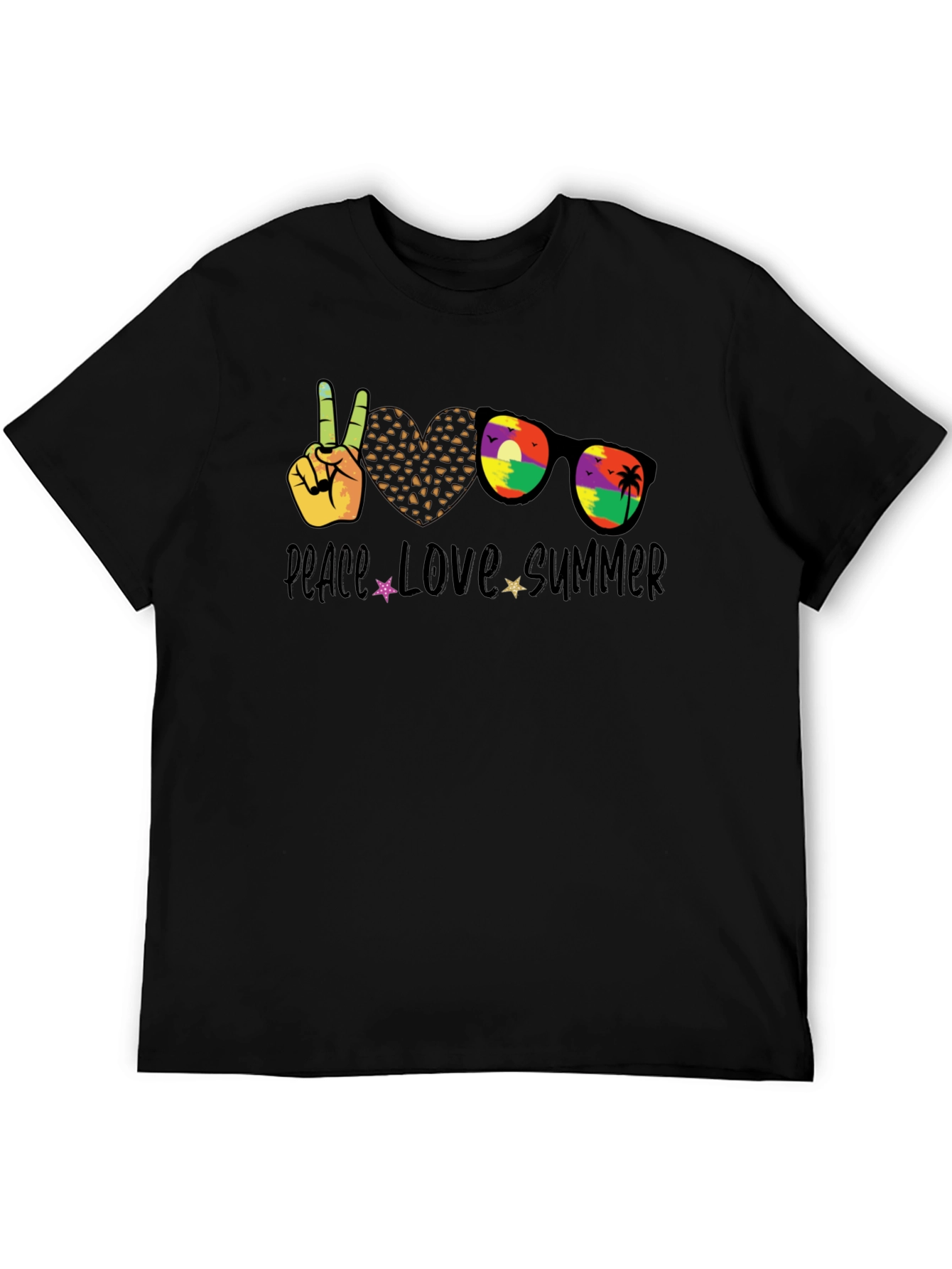 Black Peace Love Summer T-Shirt, Unisex Casual Tee view 5