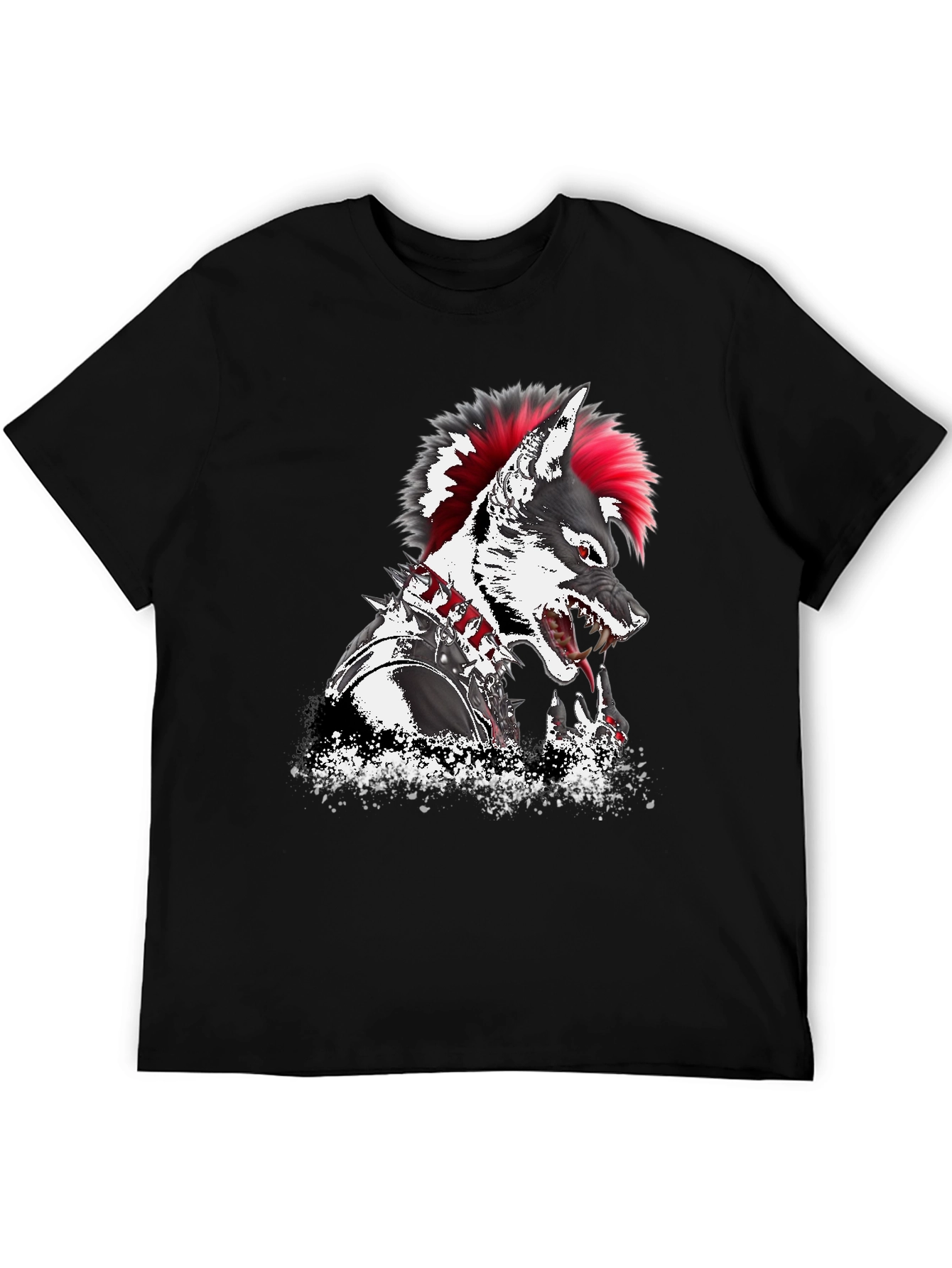 Black Punk Wolf Graphic T-Shirt - Unique Design view 5