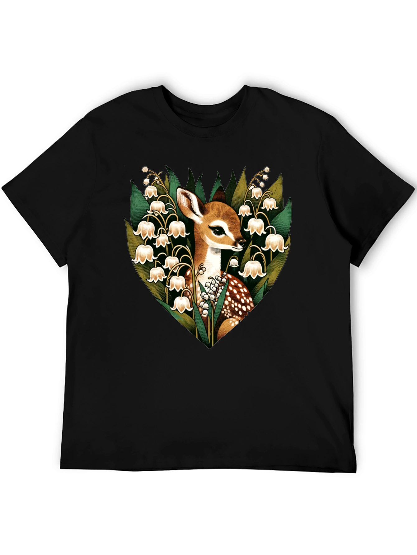 Black Deer & Lily of the Valley Graphic T-Shirt view 5
