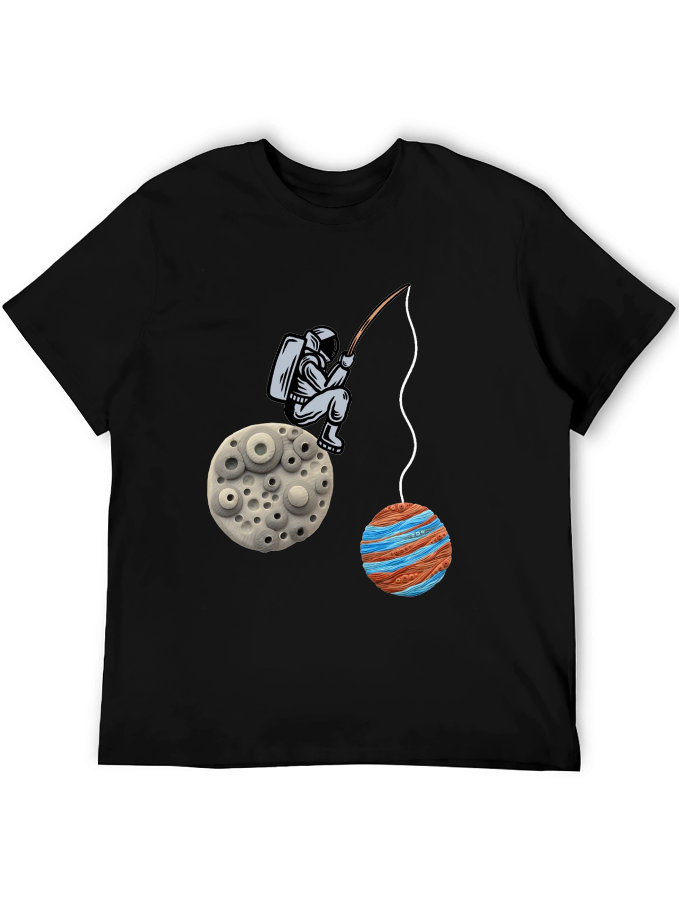 Black Astronaut Fishing Planet Graphic T-Shirt view 5