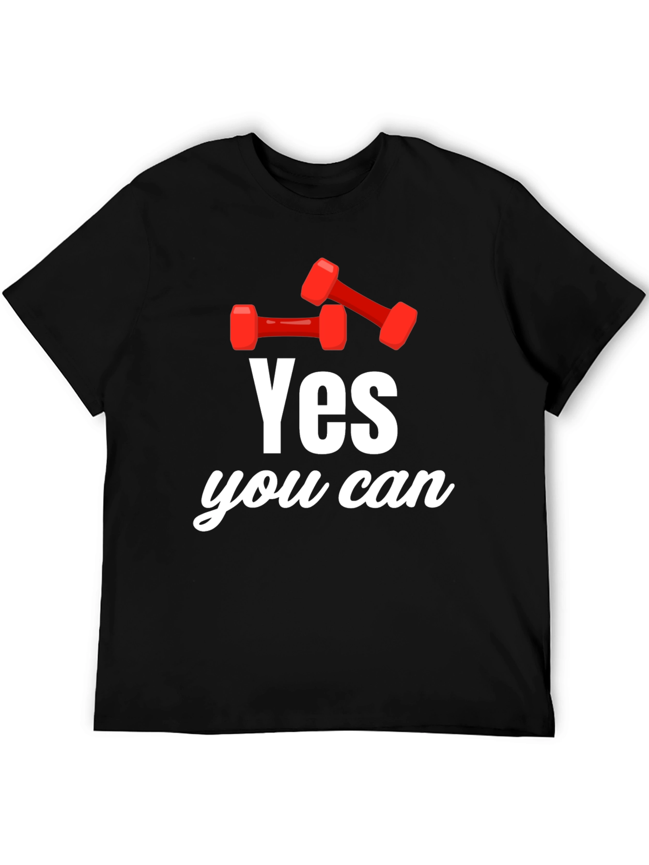 Black Yes You Can! Dumbbell Graphic T-Shirt - Motivational Gym Tee view 5