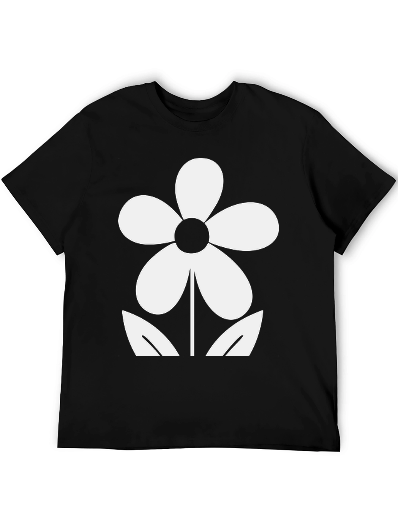 Black Black T-Shirt with White Flower Graphic view 5