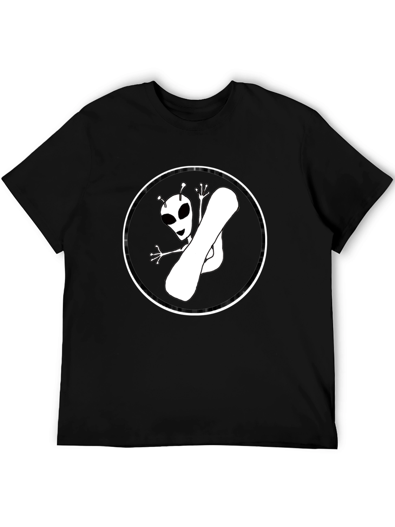 Black Alien Snowboarder Graphic Tee - Black Cotton T-Shirt view 5