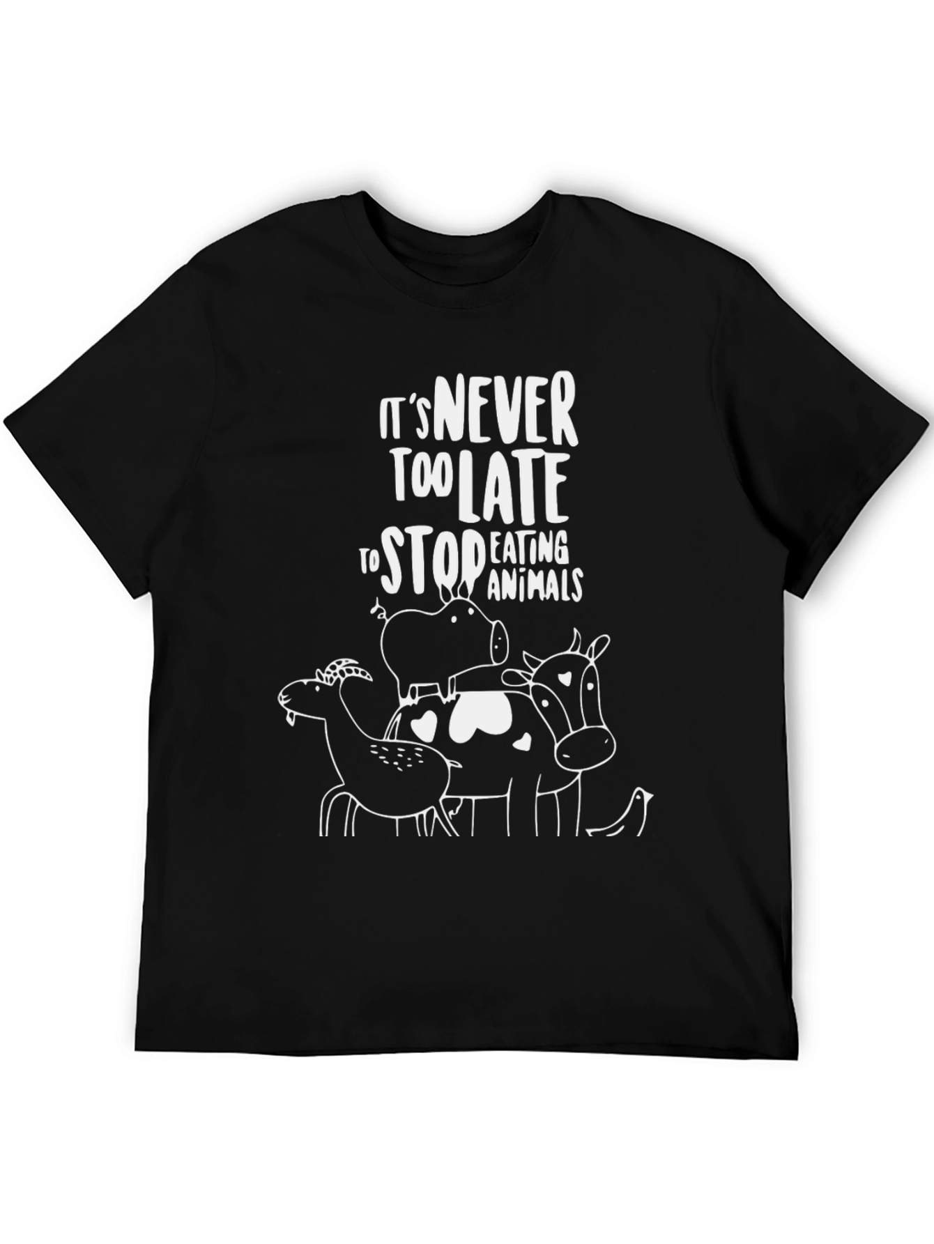 Black Vegan T-Shirt - It's Never Too Late Graphic Tee view 5
