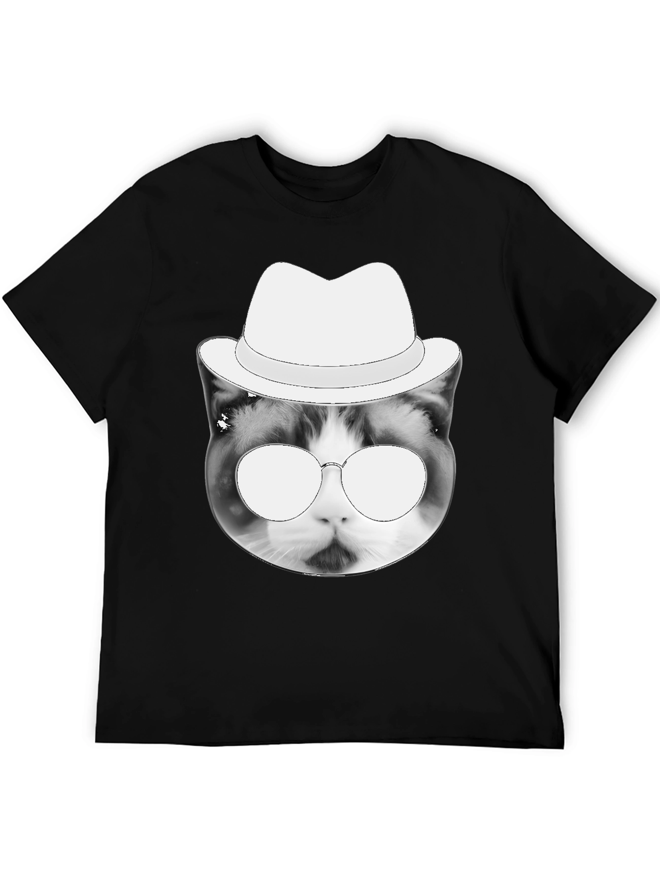 Black Cool Cat Tee: Black T-Shirt with Cat in Hat Graphic view 5