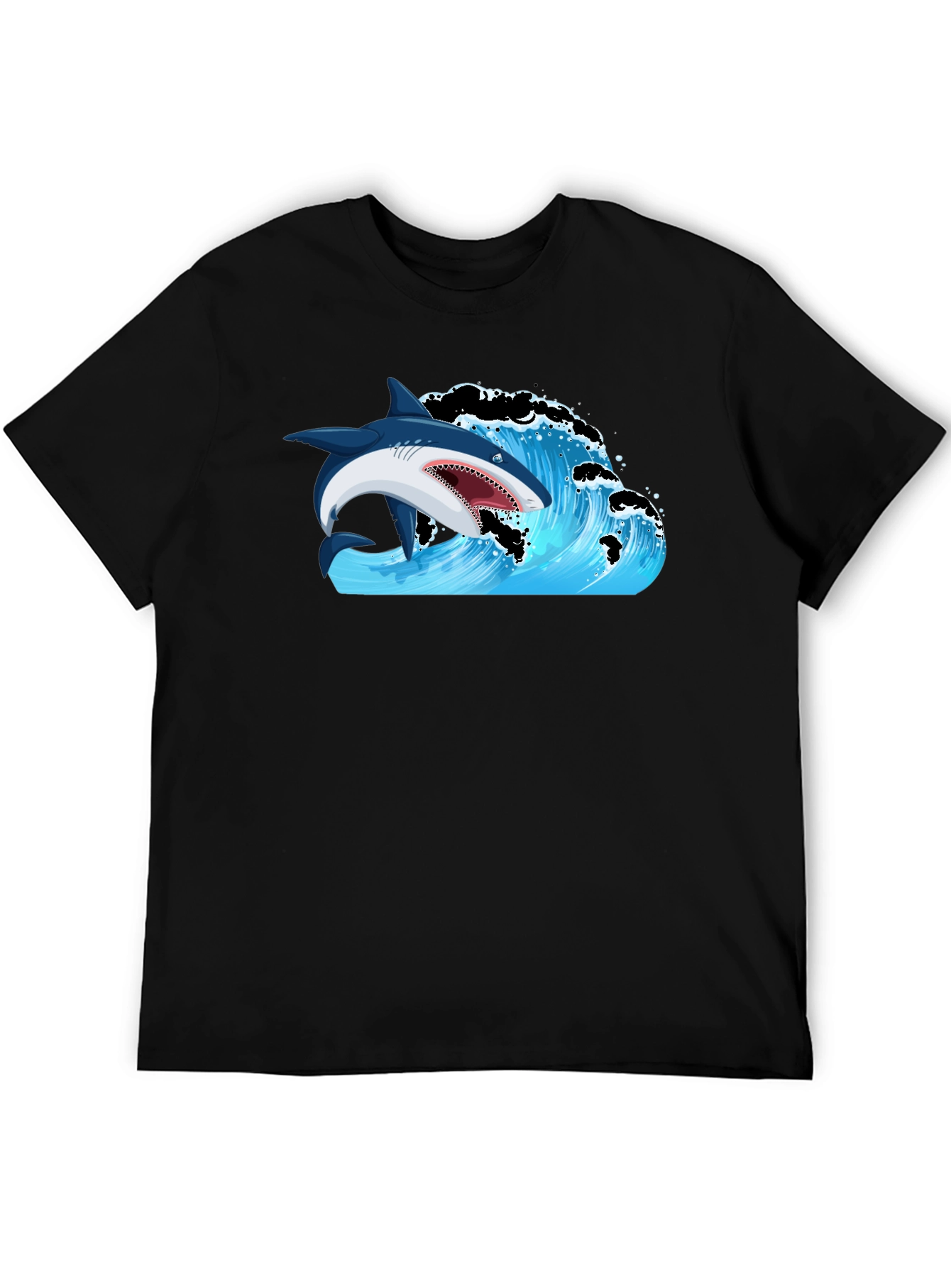 Black Shark Wave Graphic Print T-Shirt view 5
