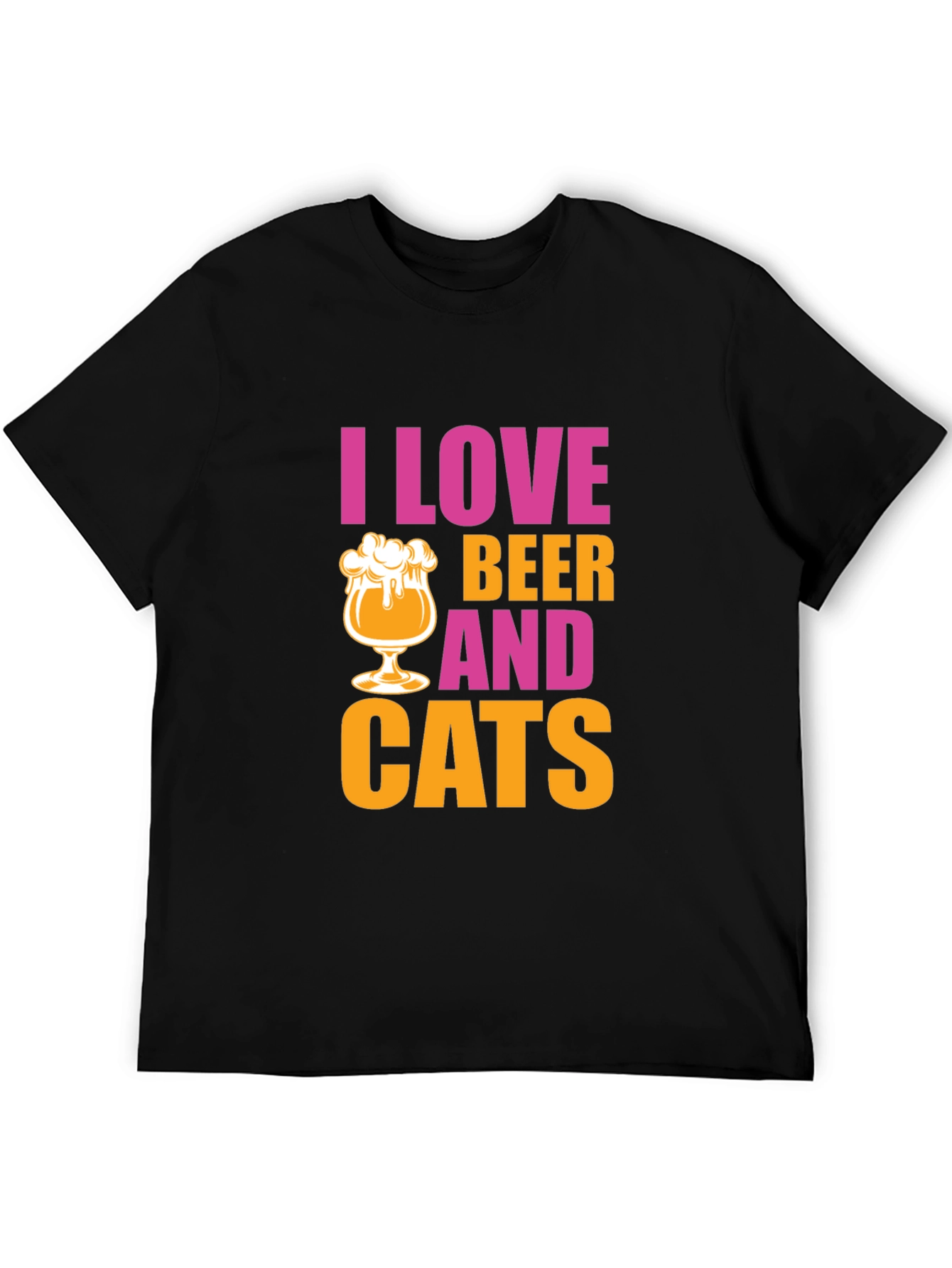 Black I Love Beer and Cats Graphic T-Shirt view 5