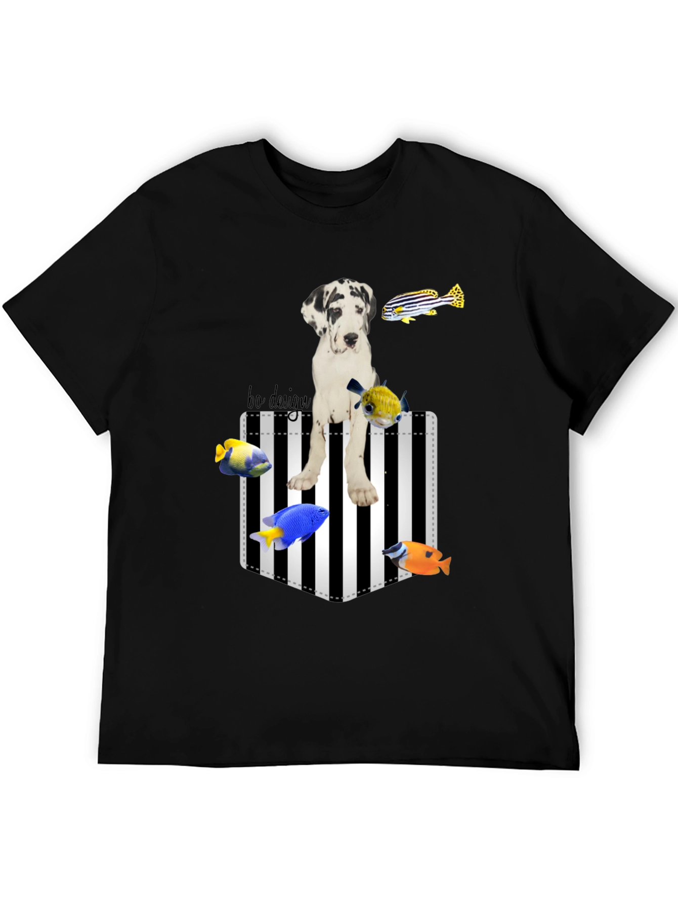 Black Dog and Fish Graphic Tee - Unique Print view 5