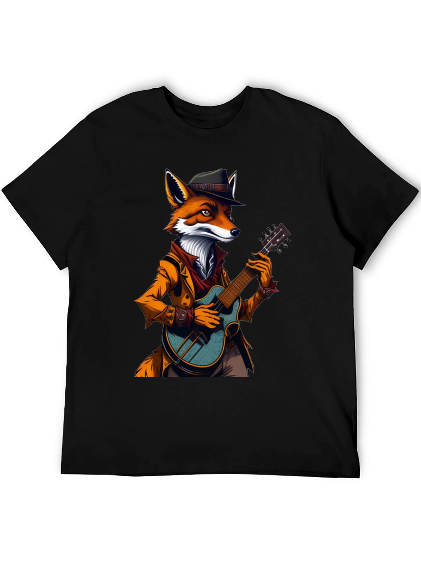 Black Fox Musician Graphic Tee - Cool Animal Shirt view 5