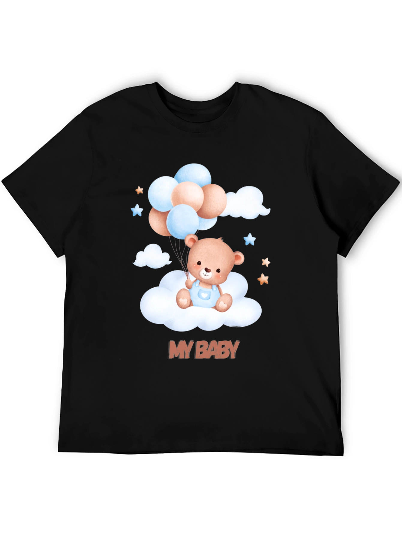 Black Cute "My Baby" Bear & Balloons Black T-Shirt view 5