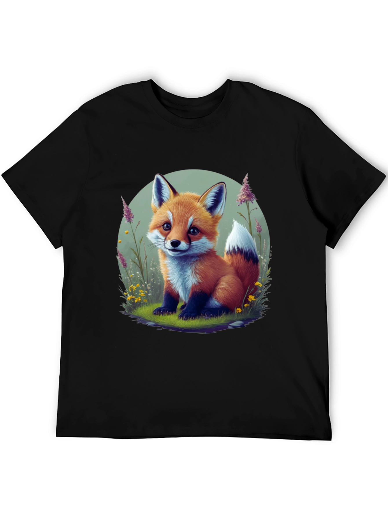 Black Cute Fox Graphic Tee - Soft Black Cotton view 5