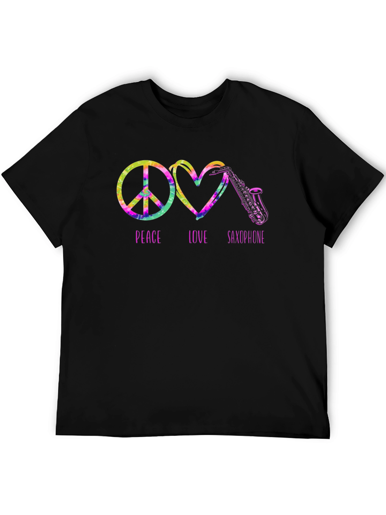 Black Peace Love Saxophone Tie Dye Graphic T-Shirt view 5