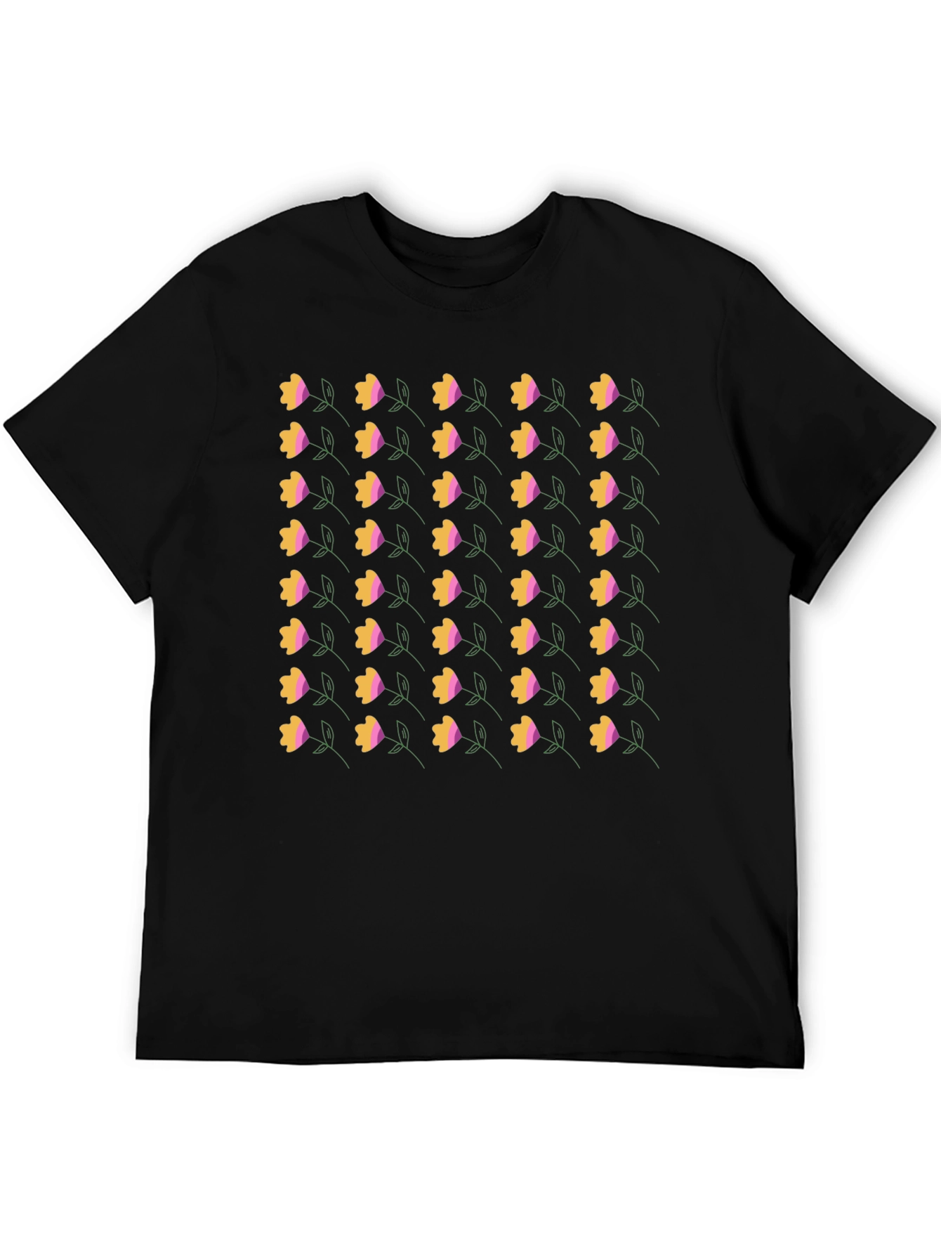 Black Floral Pattern T-Shirt view 5
