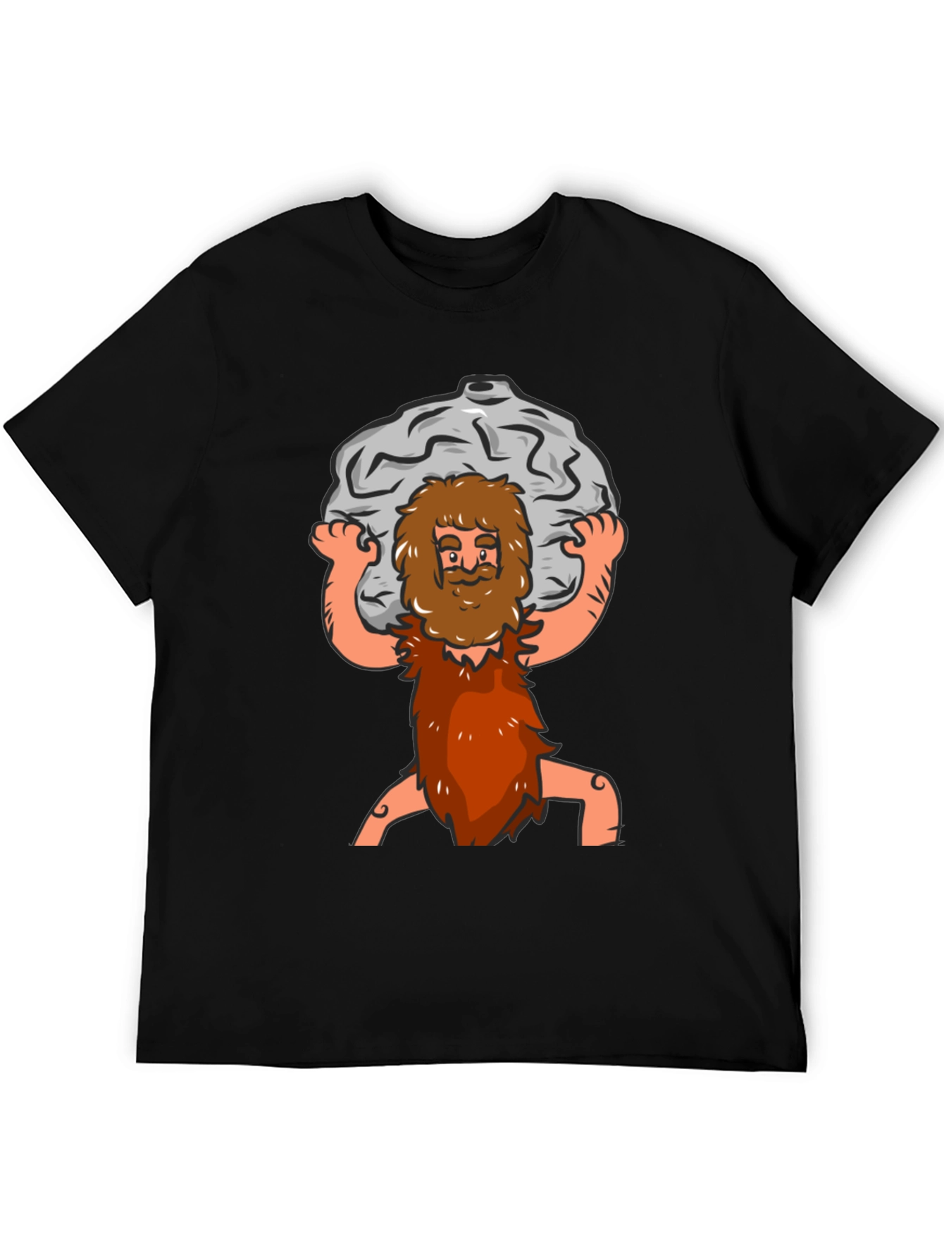 Black Atlas Caveman Cartoon Graphic T-Shirt view 5