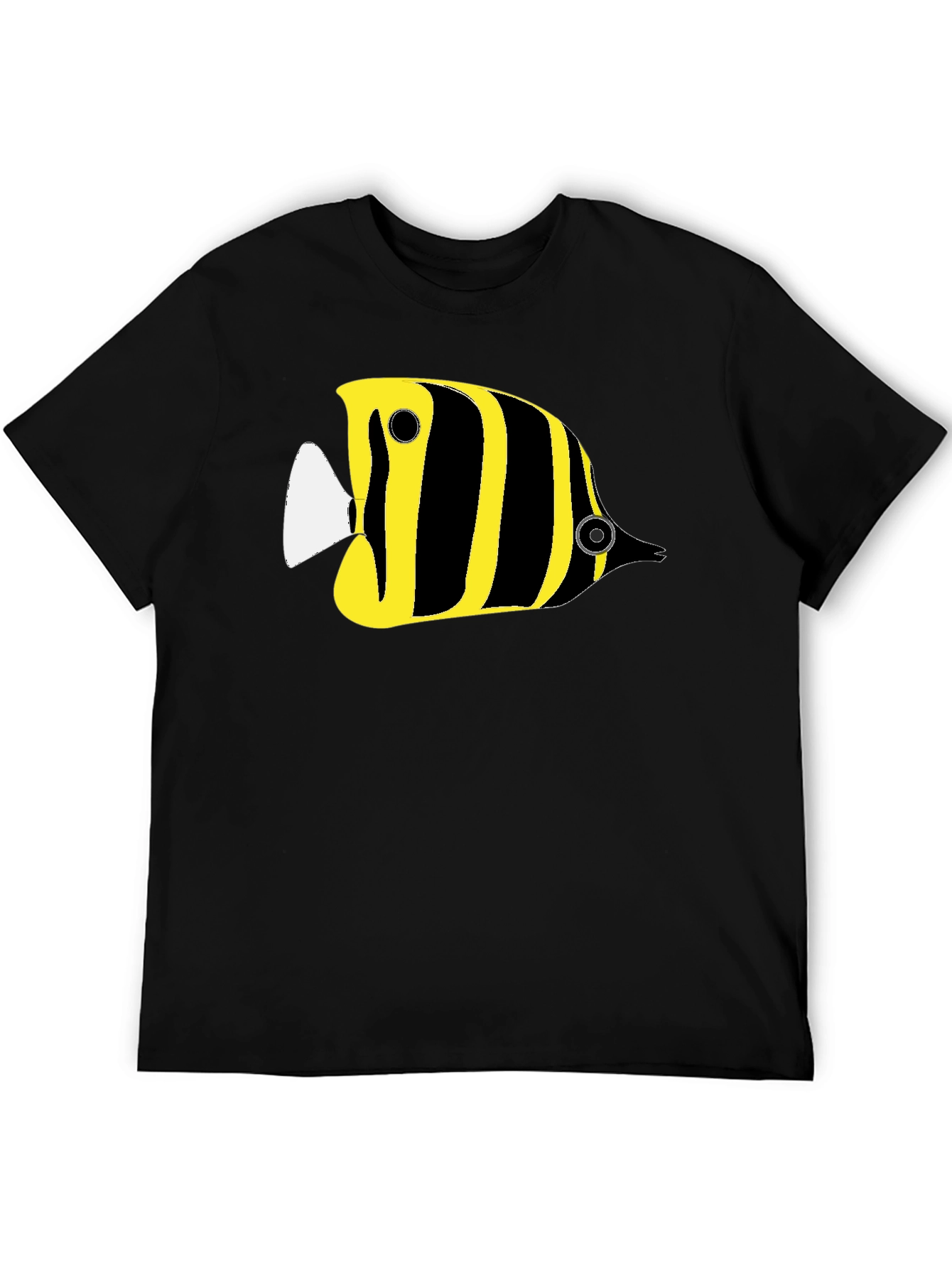 Black Black T-Shirt with Yellow Striped Fish Graphic view 5
