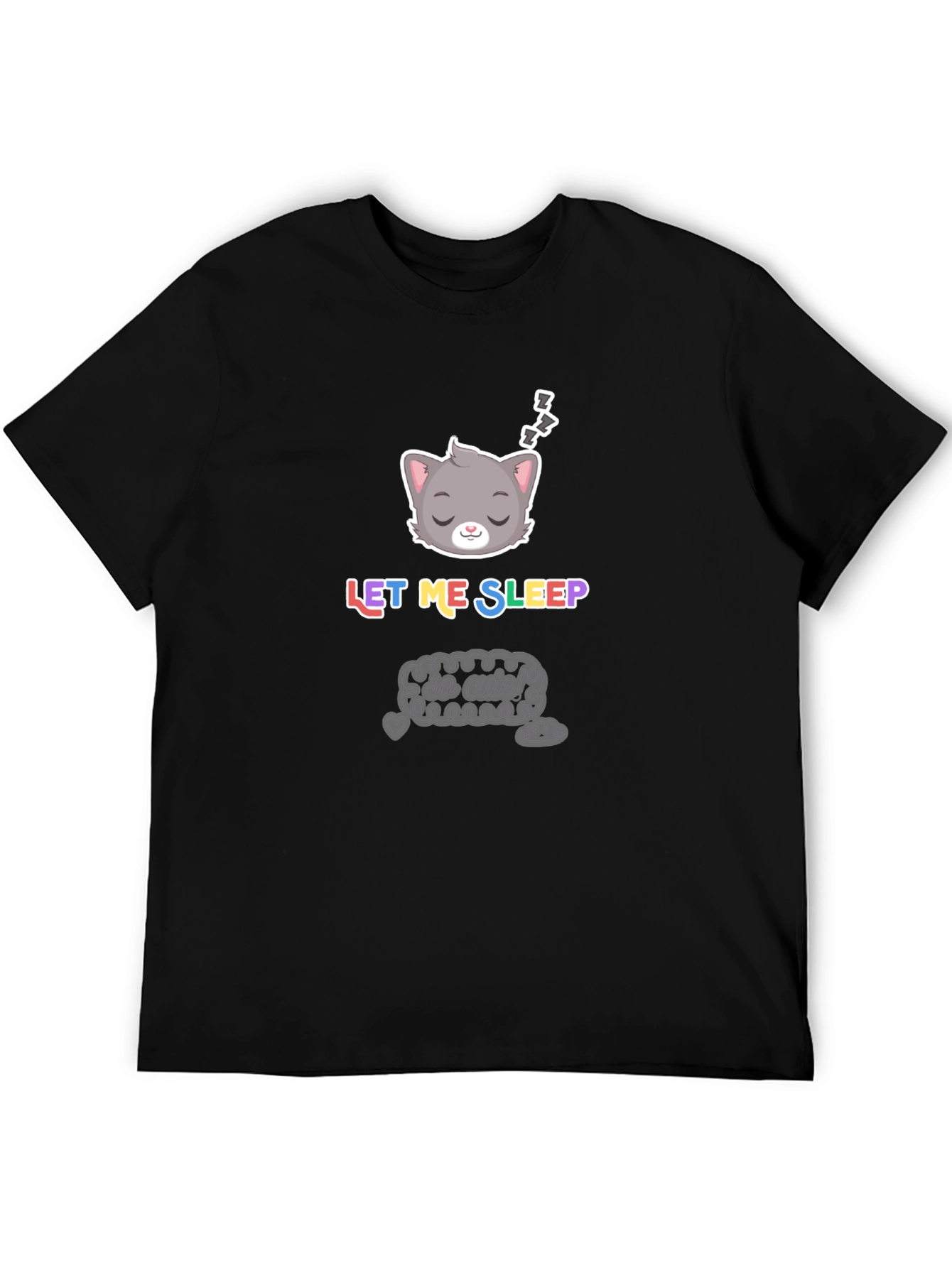 Black Cute Cat Sleeping T-Shirt - Unisex Black Tee view 5