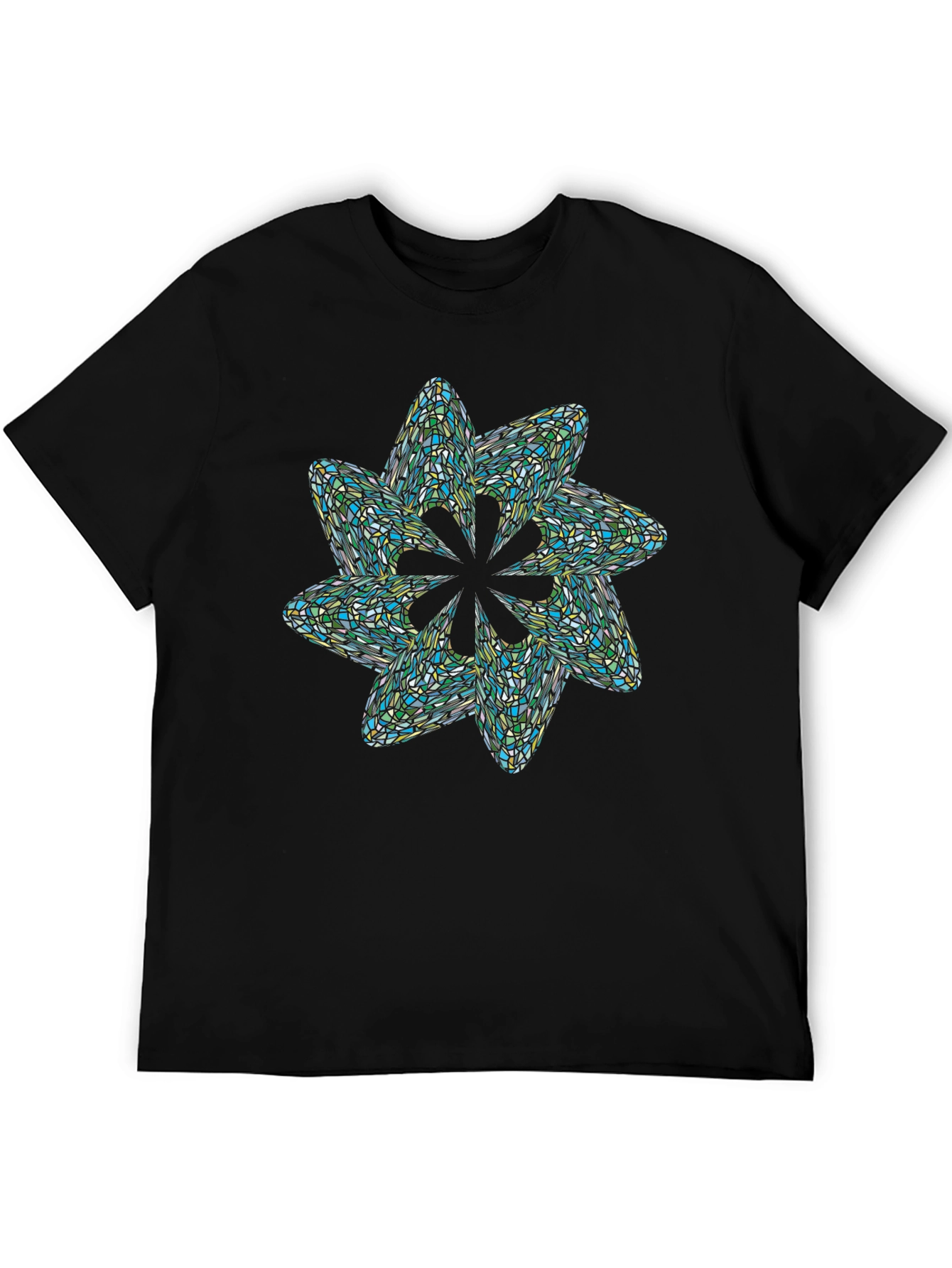 Black Abstract Mosaic Flower T-Shirt - Black view 5