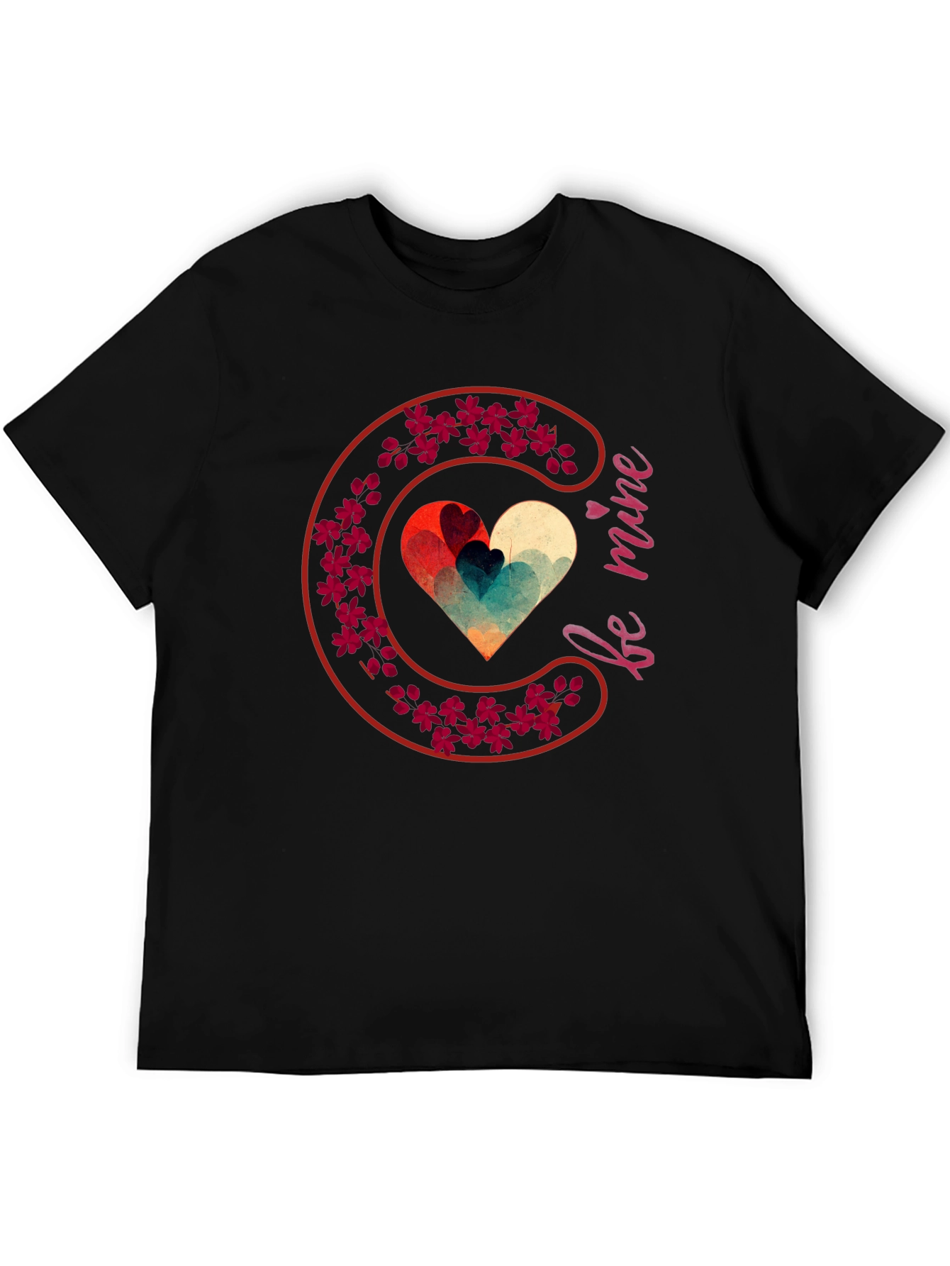 Black Be Mine Heart Valentine's T-Shirt view 5