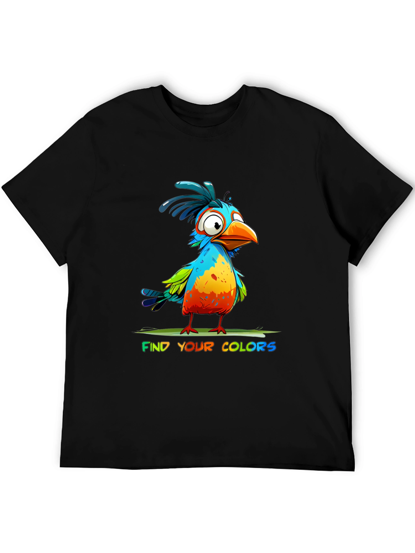 Black Colorful Cartoon Bird T-Shirt - Find Your Colors view 5