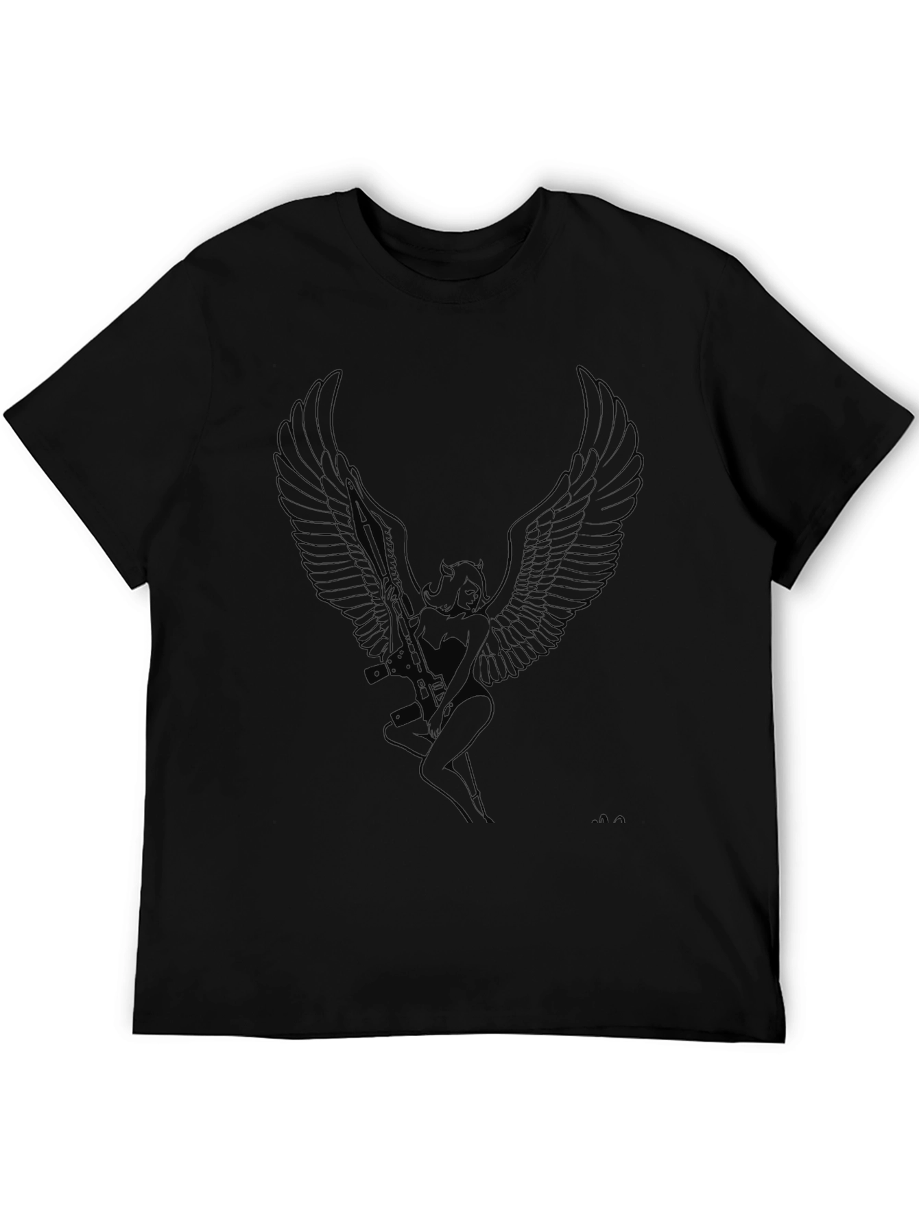 Black Winged Angel Graphic Tee - Black Cotton Comfort view 5