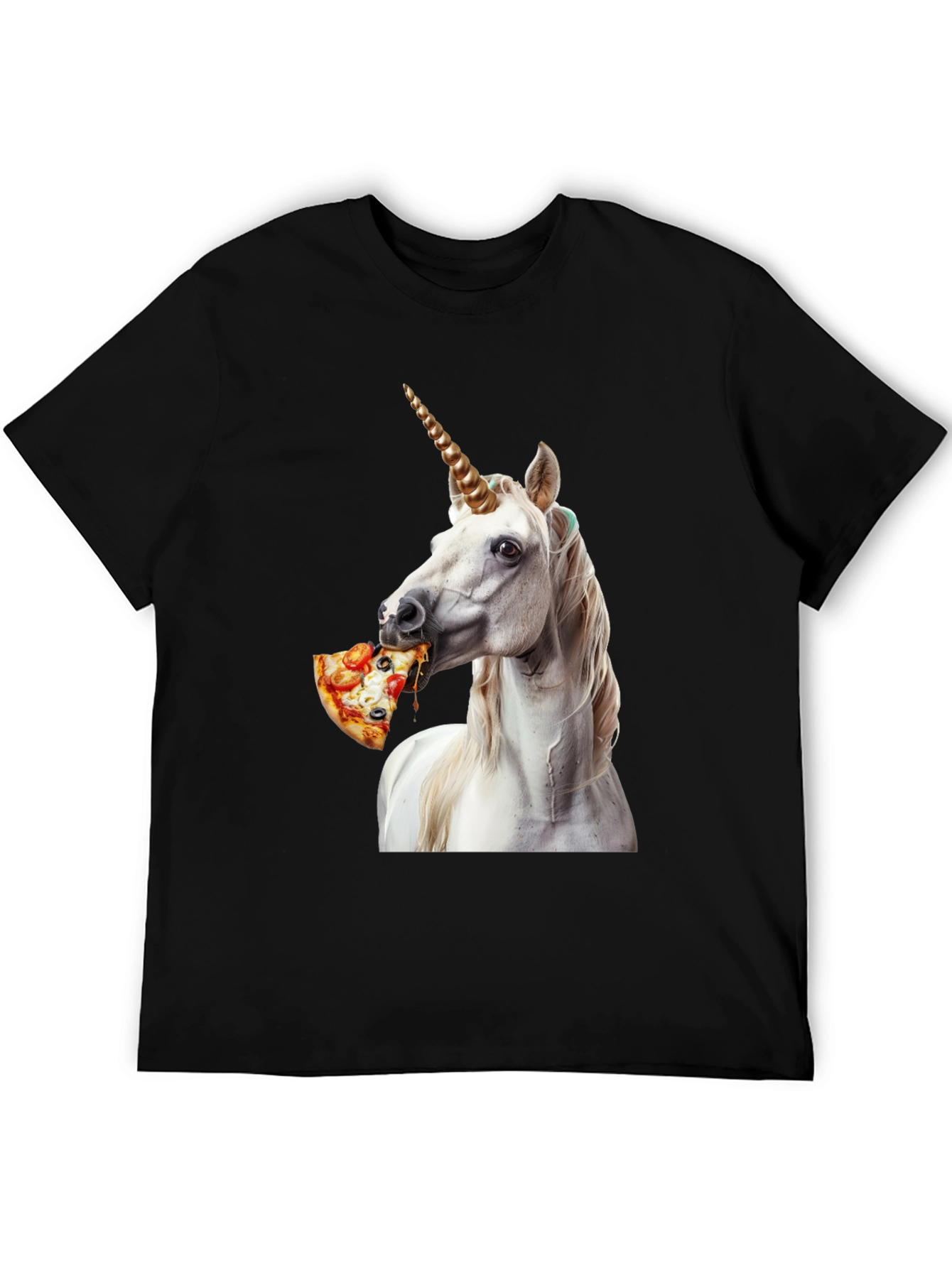 Black Unicorn Eating Pizza Graphic Tee view 5