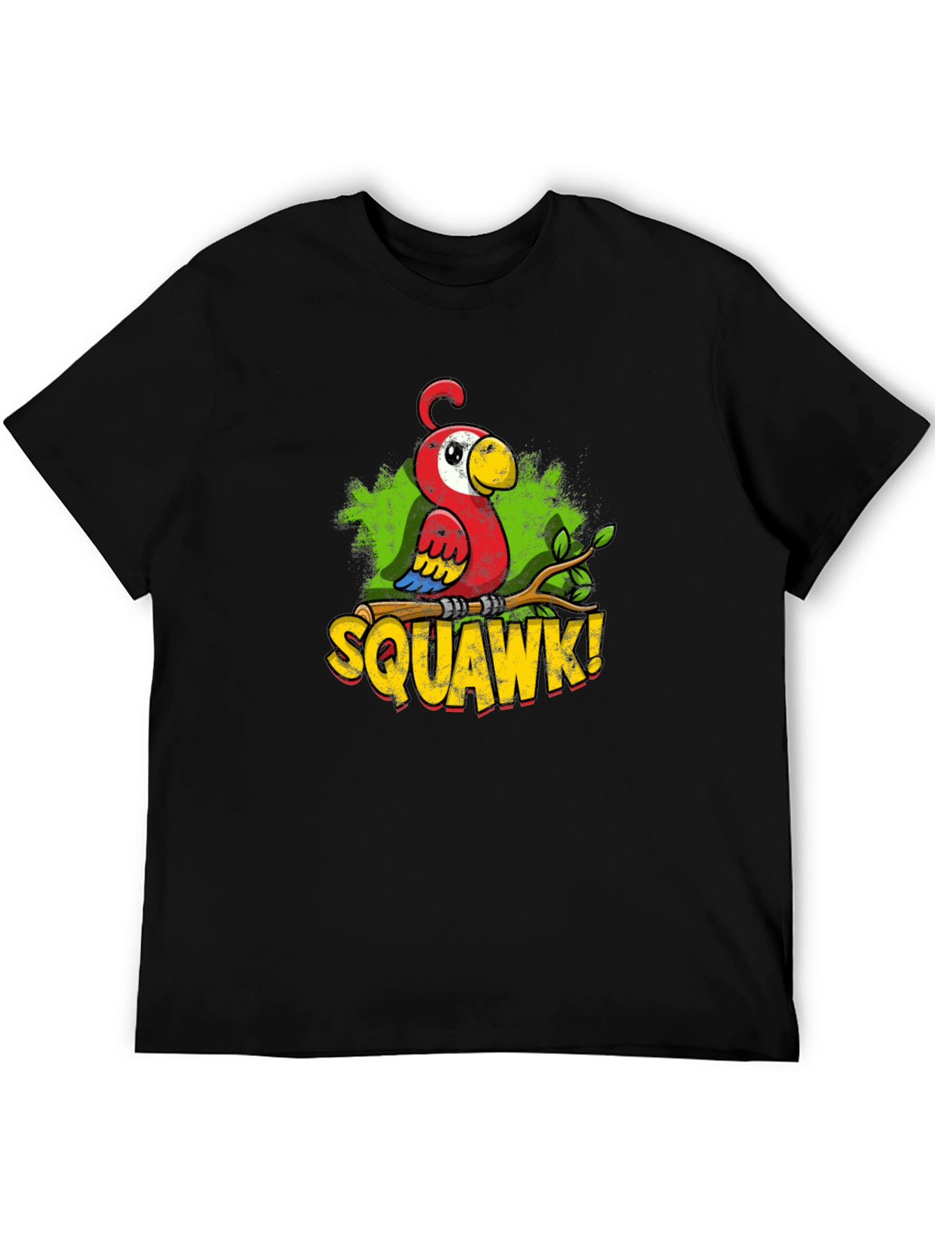 Black Funny Parrot Graphic T-Shirt - SQUAWK! Cartoon Bird Tee view 5