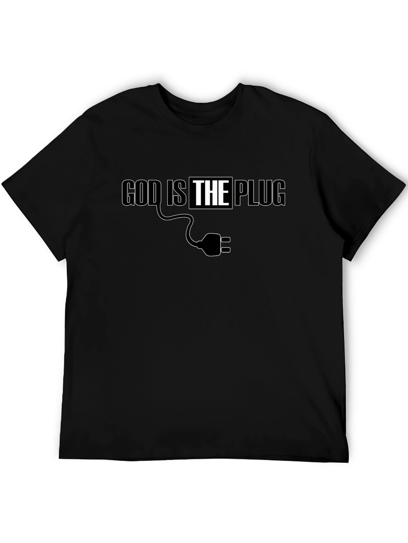 Black God is the Plug Graphic Tee - Black Crew Neck T-Shirt view 5