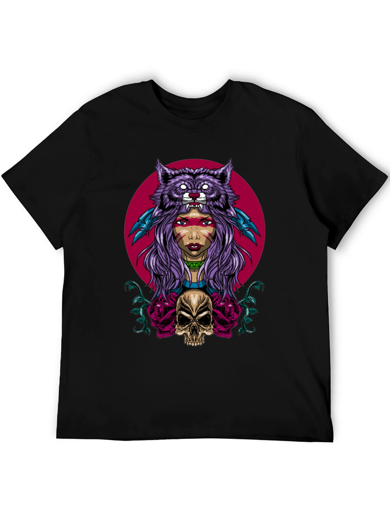 Black Wolf Headdress Skull Graphic Tee view 5