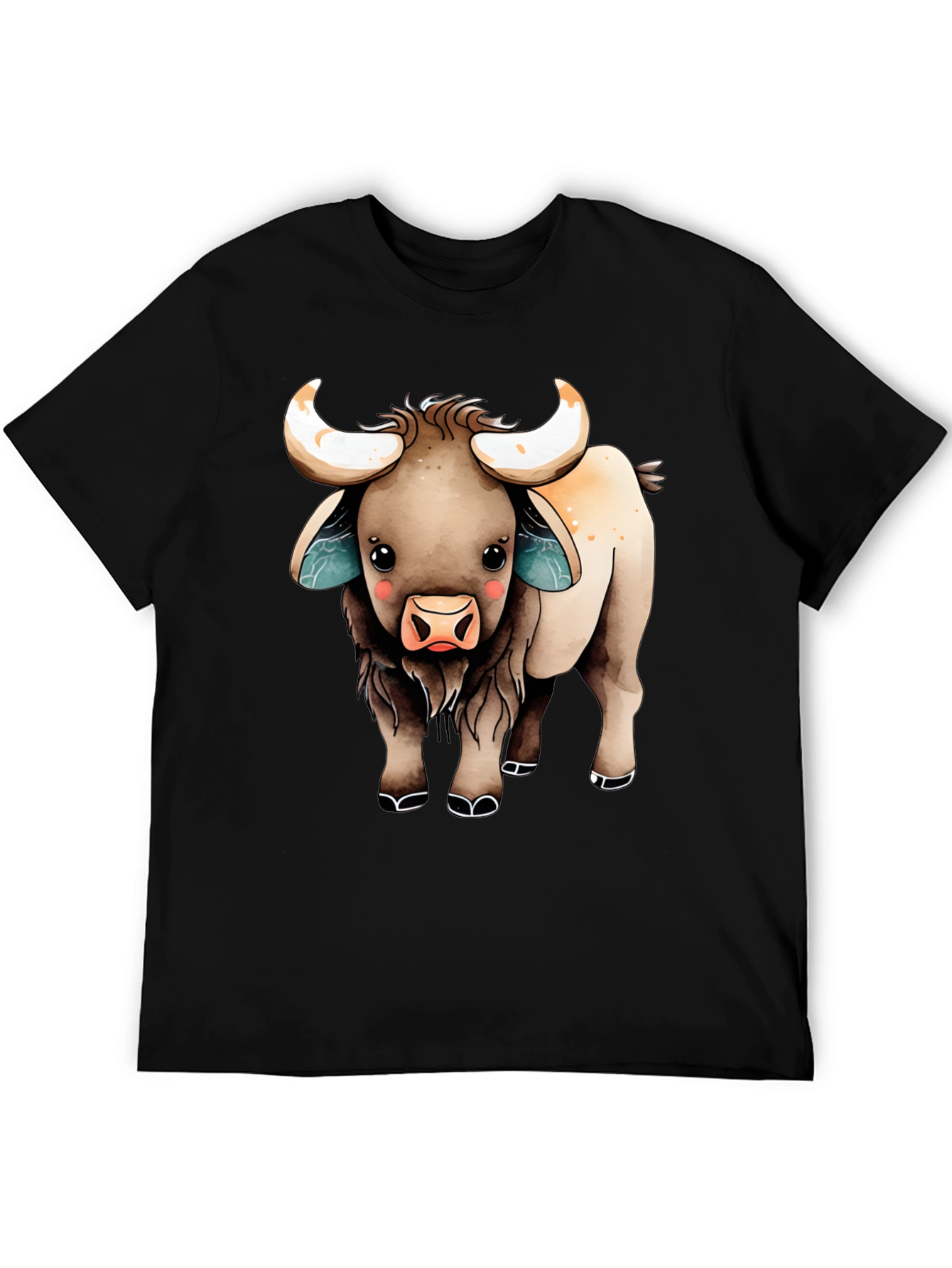 Black Cute Cartoon Highland Cow T-Shirt view 5
