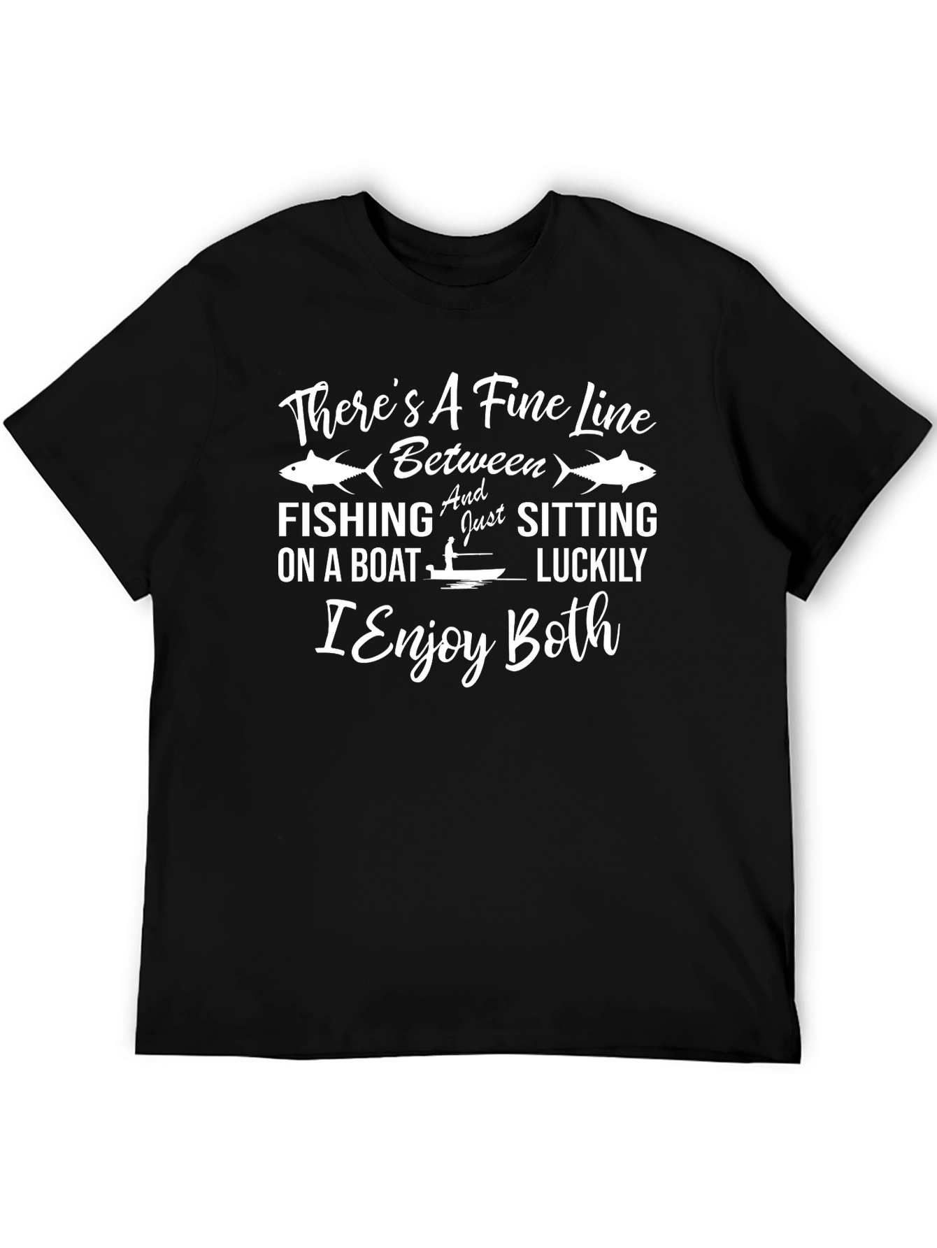 Black There's a Fine Line Fishing Graphic T-Shirt view 5
