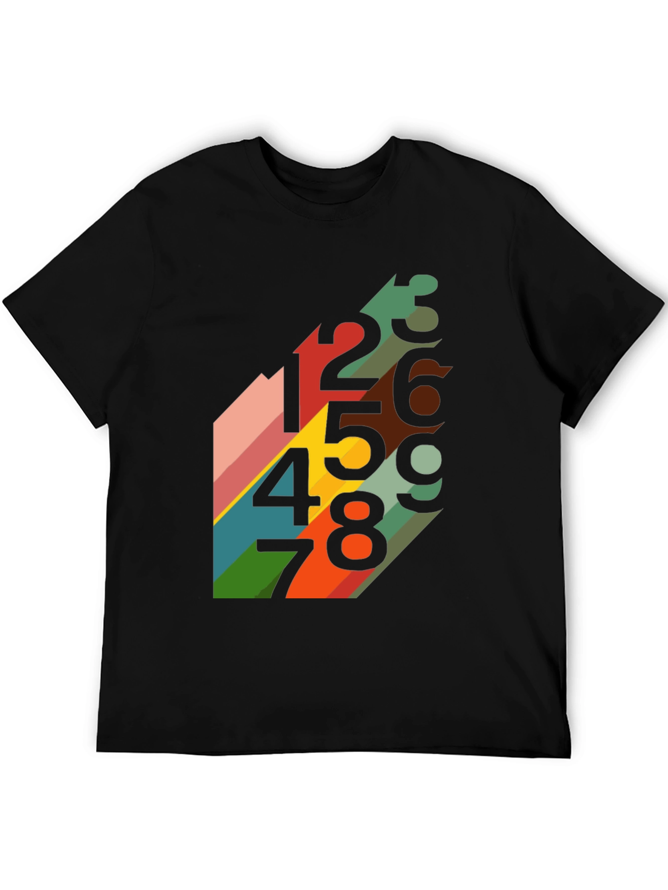 Black Retro Number Pattern Black T-Shirt view 5