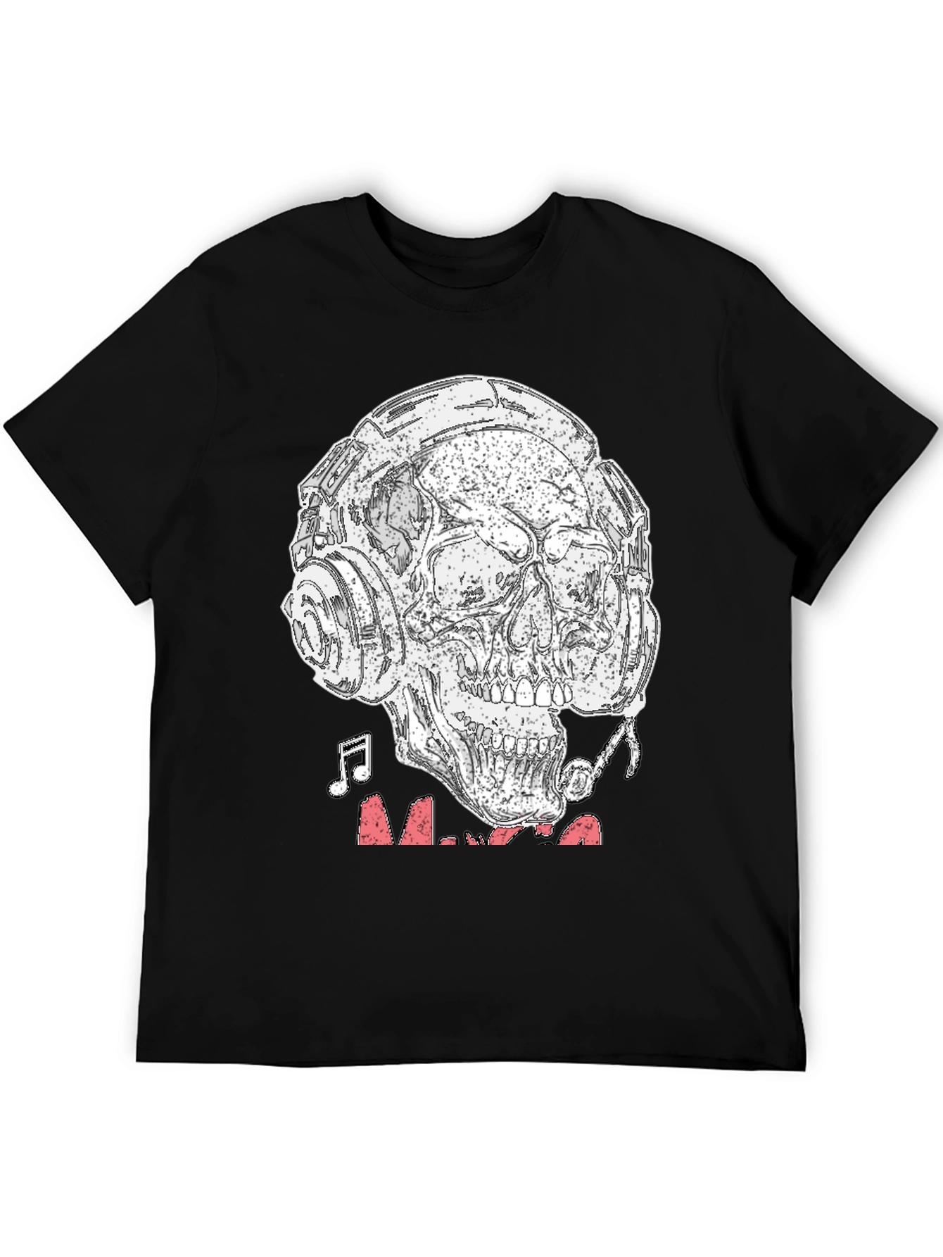 Black Skull Headphones Graphic T-Shirt - Rock & Roll Vibe view 5