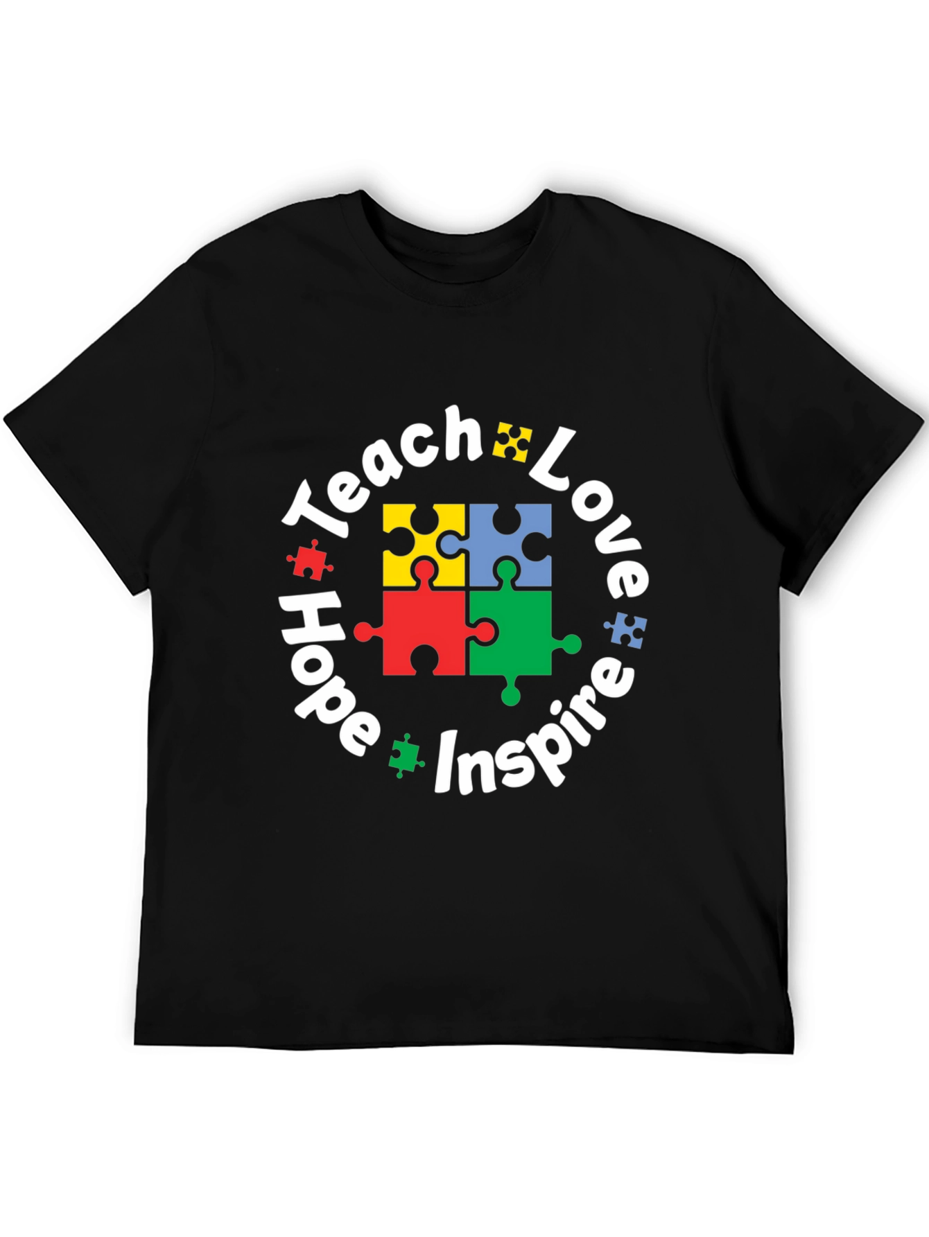Black Teach Love Hope Inspire Puzzle Piece T-Shirt view 5
