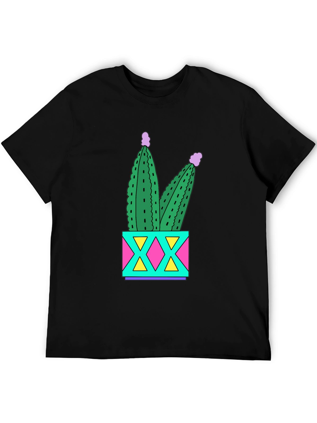 Black Fun Cactus T-Shirt - Black Cotton Graphic Tee view 5