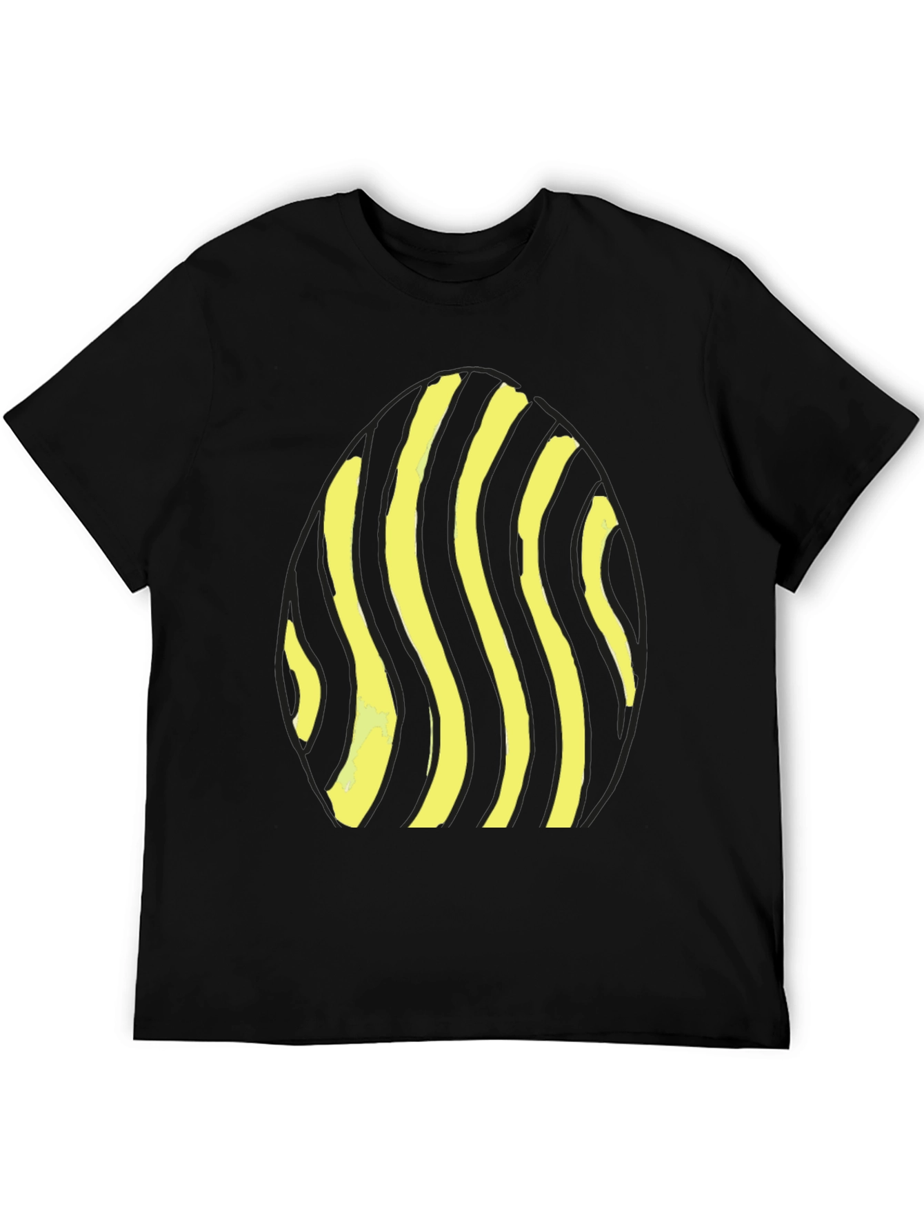 Black Striped Egg Graphic Tee - Casual Black T-Shirt view 5