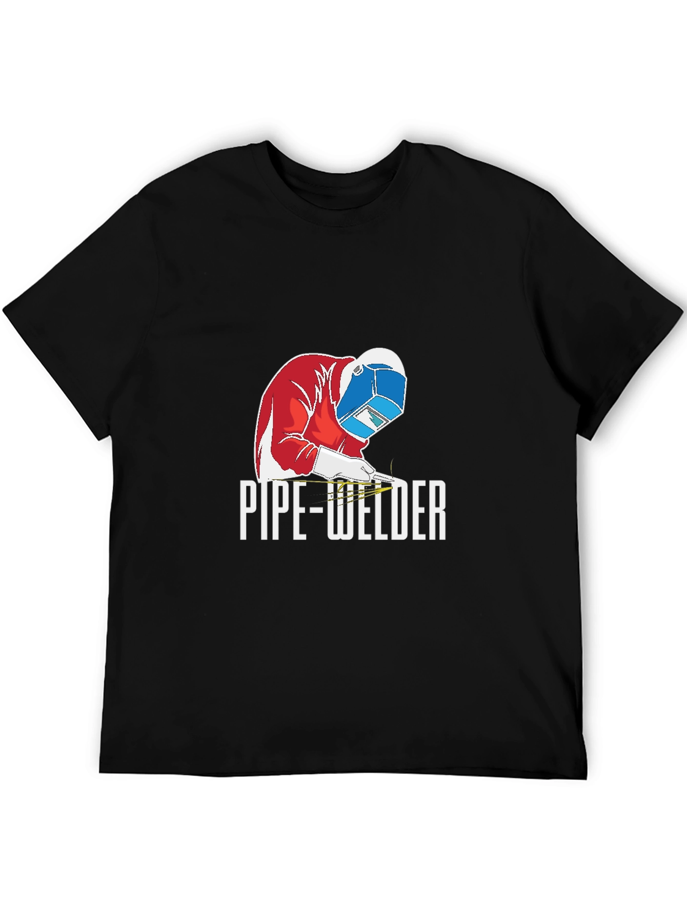 Black Pipe Welder Graphic T-Shirt - Black Crew Neck Tee view 5