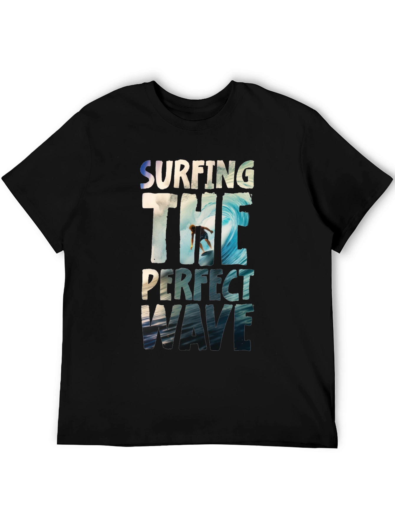 Black Surfing The Perfect Wave Black Graphic T-Shirt view 5