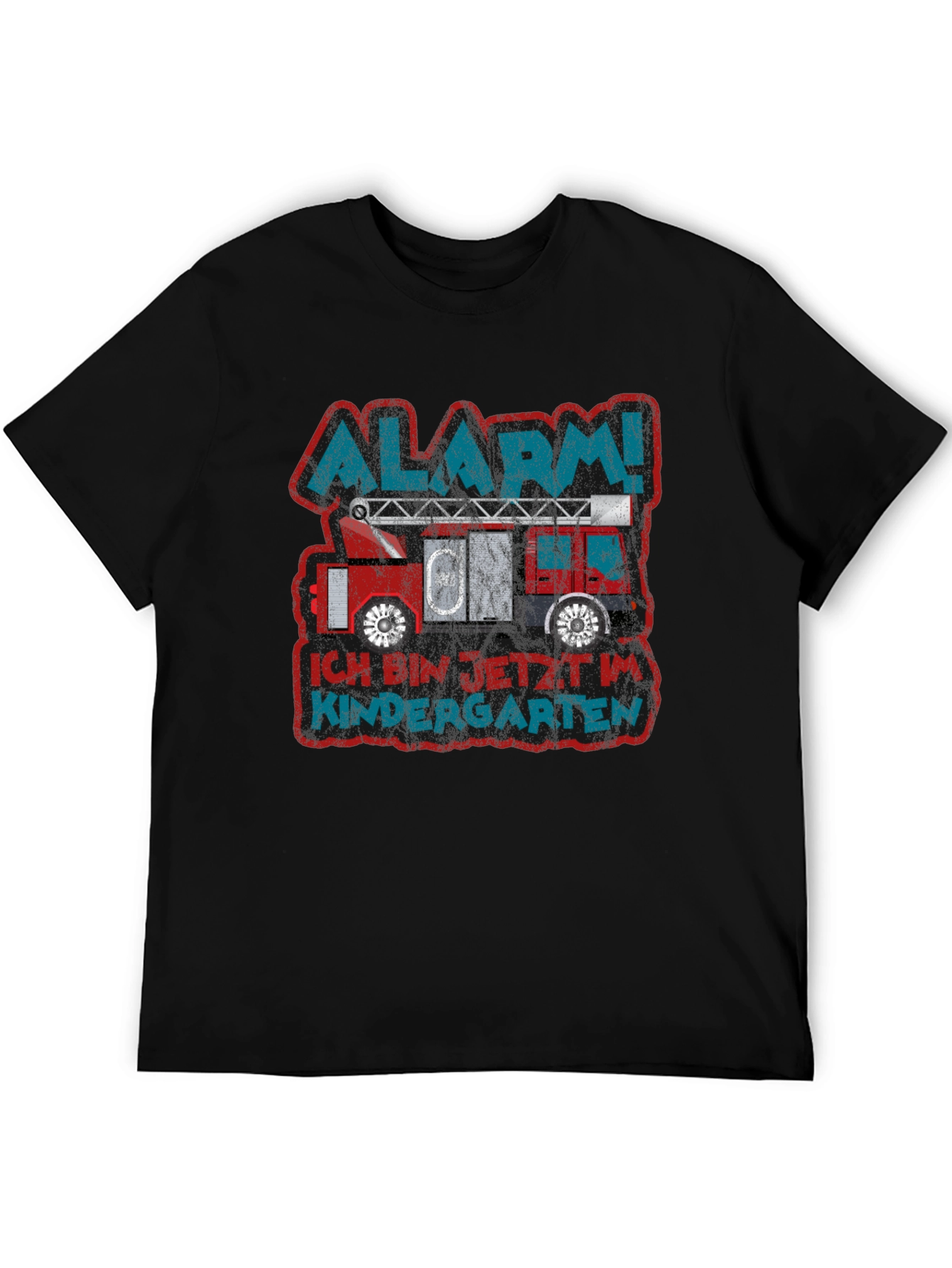Black Alarm! Kindergarten Fire Truck T-Shirt view 5