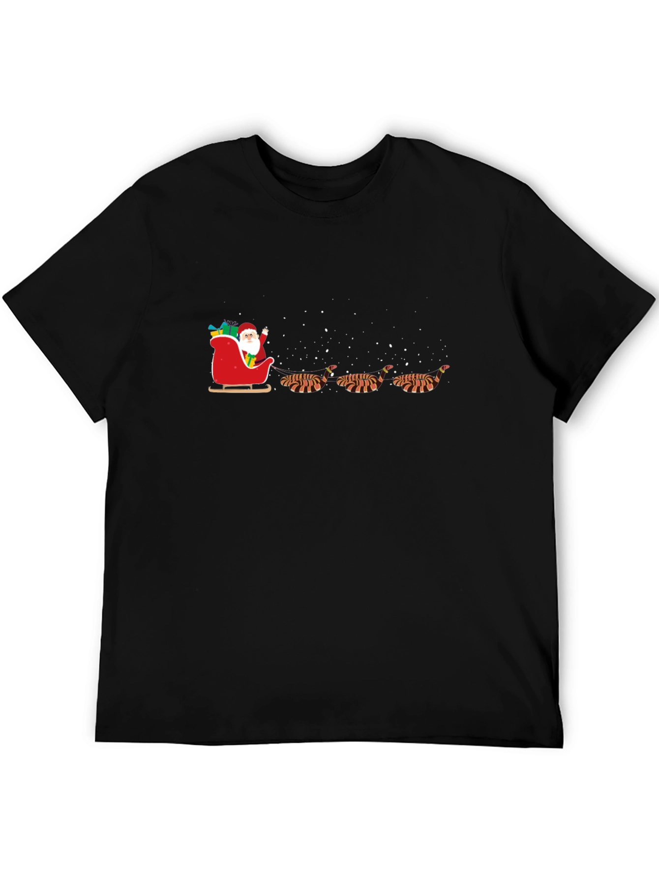 Black Santa's Sleigh Pulled by Tiger T-Shirt view 5