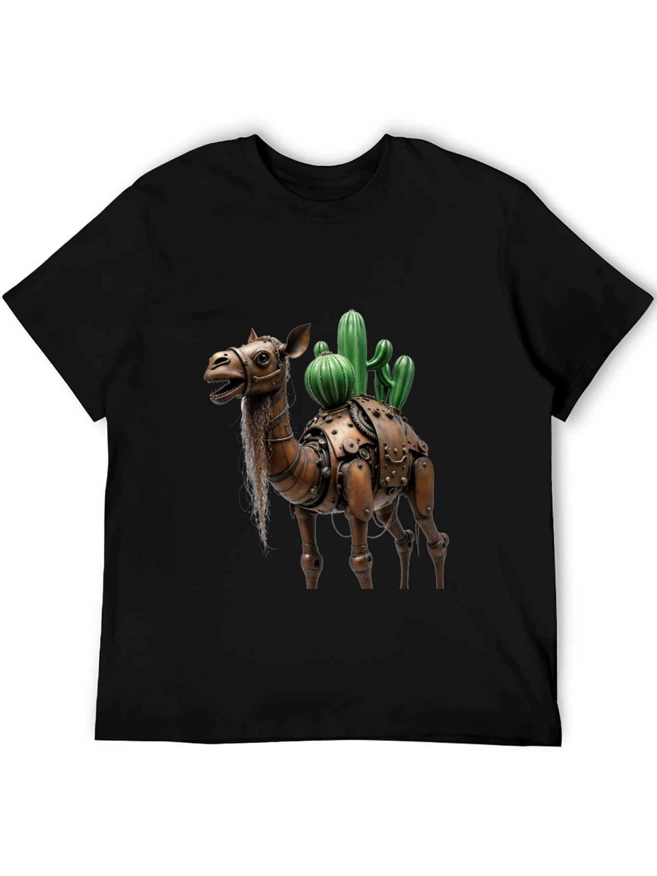 Black Steampunk Camel Cactus Graphic T-Shirt view 5