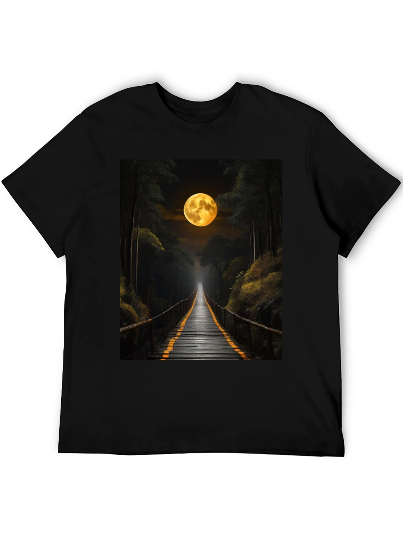 Black Moonlit Forest Bridge Graphic Tee view 5