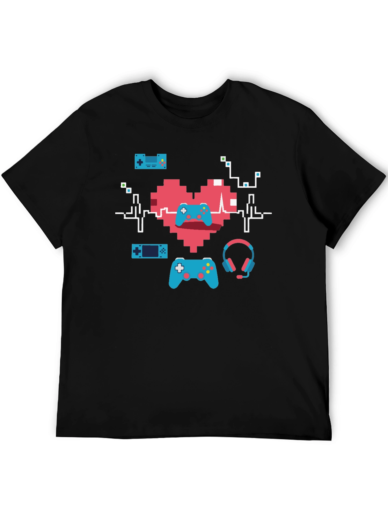 Black Gamer Heartbeat T-Shirt - Pixel Art Gaming Tee view 5