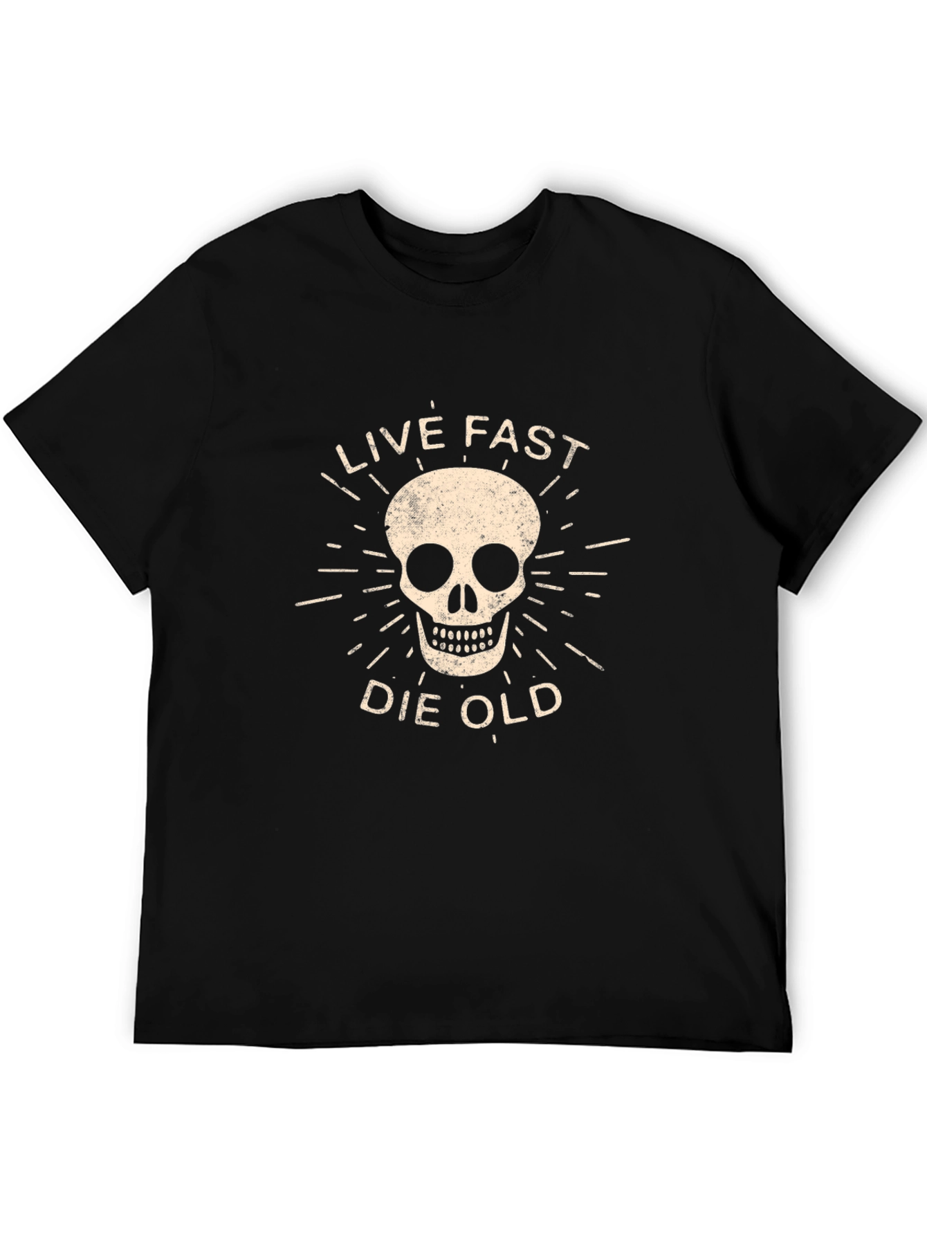 Black Live Fast Die Old Graphic Tee - Skull Design view 5