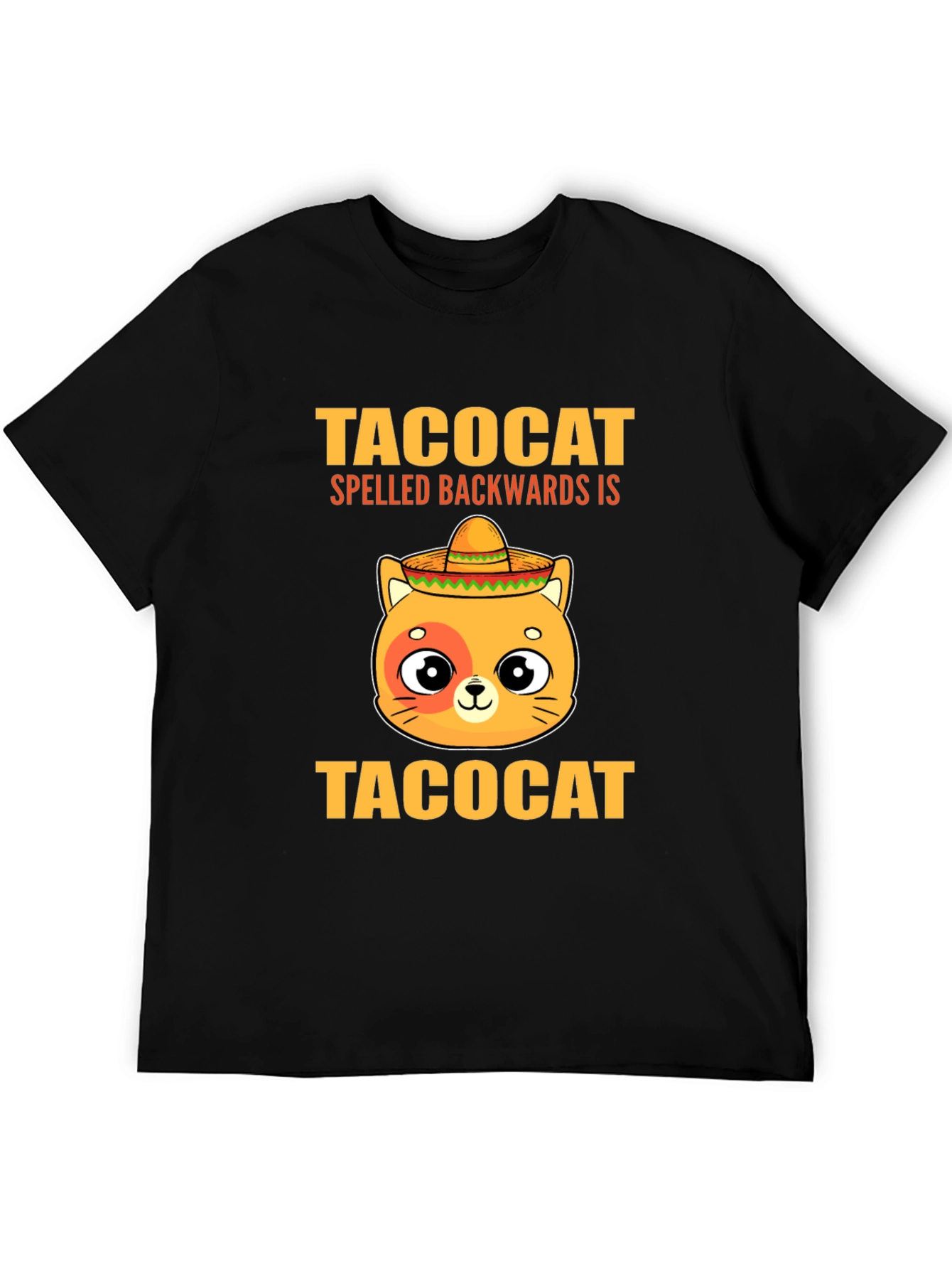 Black Taco Cat T-Shirt - Spelled Backwards is TacoCat! Funny Tee view 5