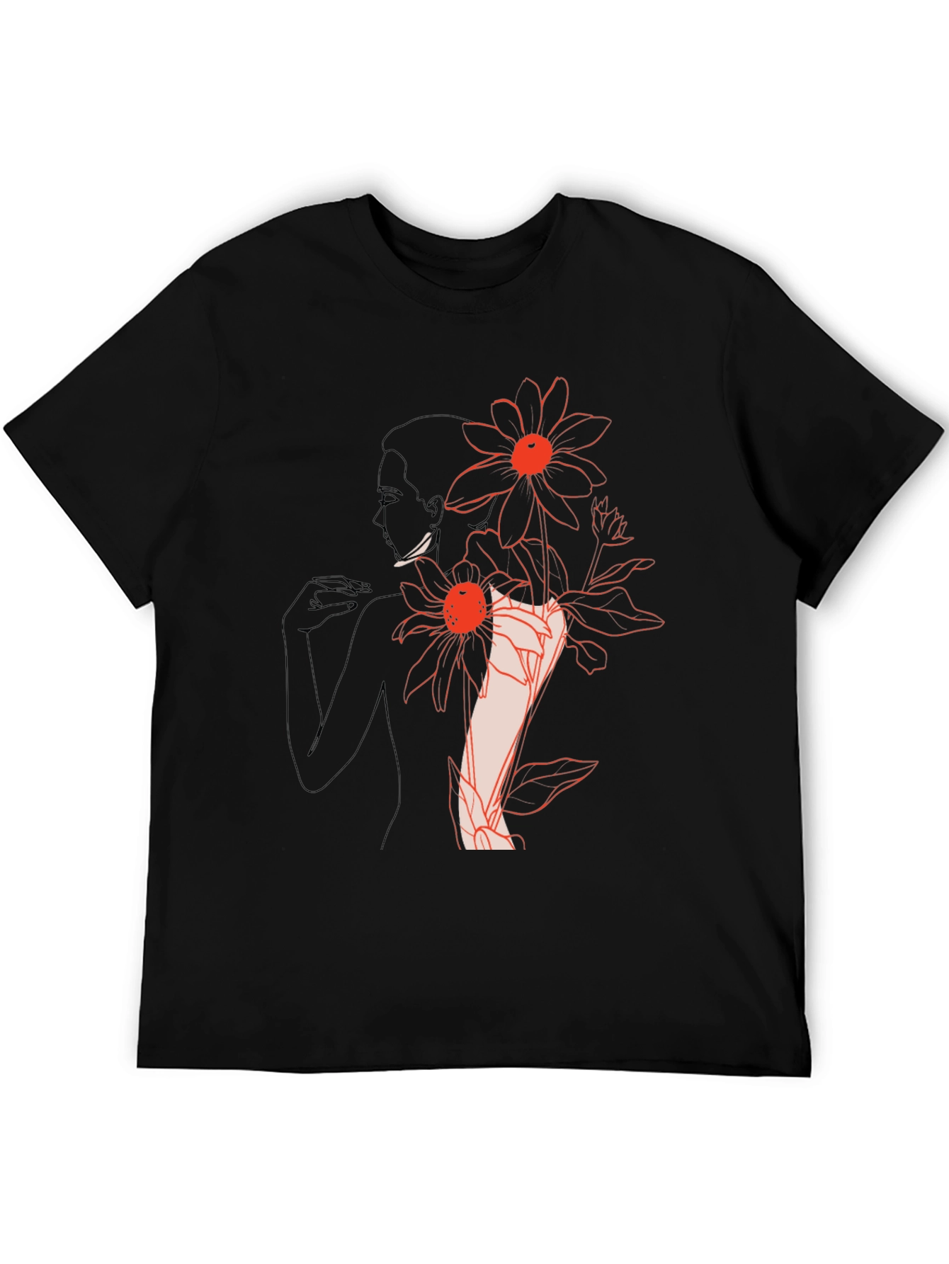 Black Floral Woman Graphic Black T-Shirt view 5