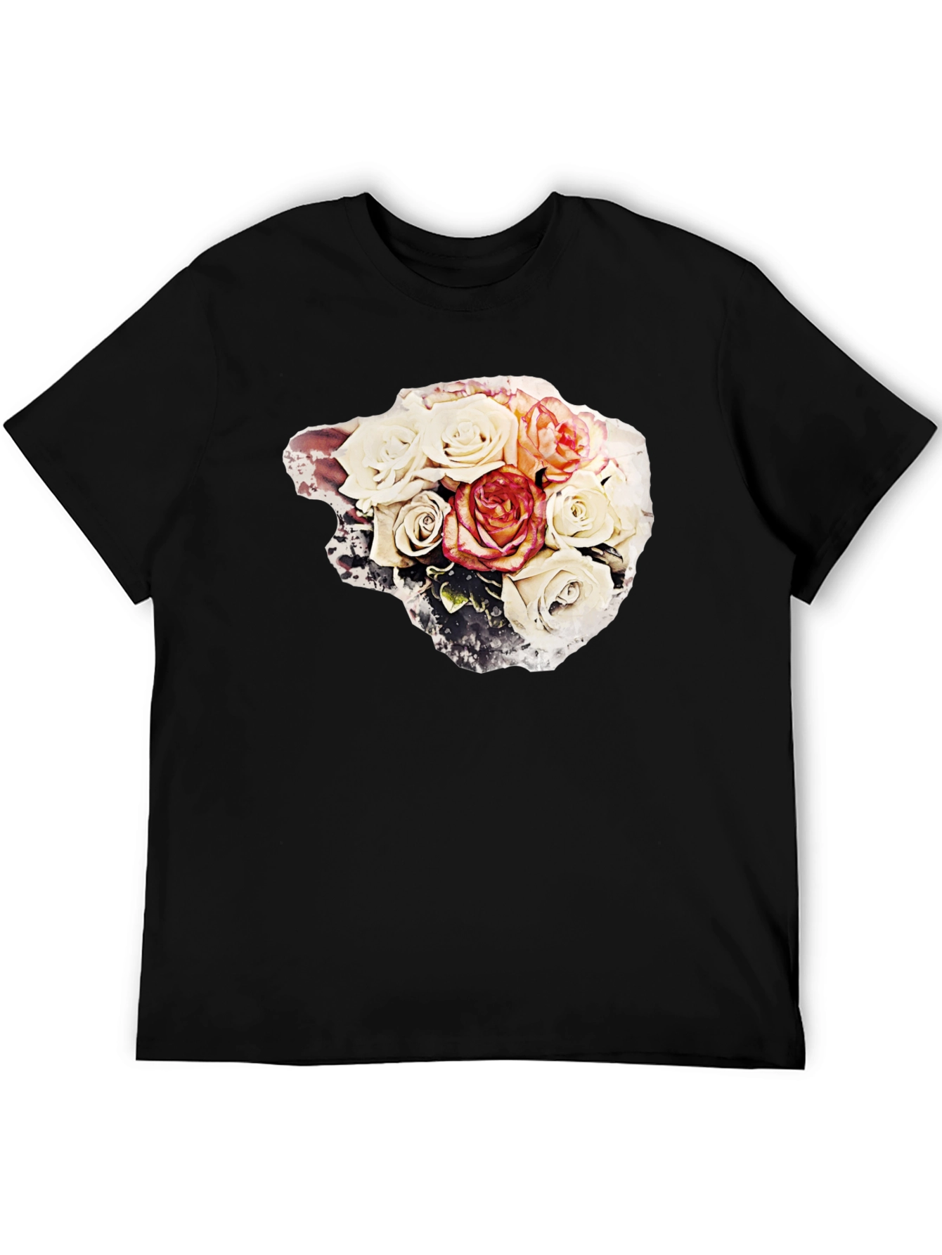 Black Floral Bouquet Graphic Tee - Stylish Black T-Shirt view 5