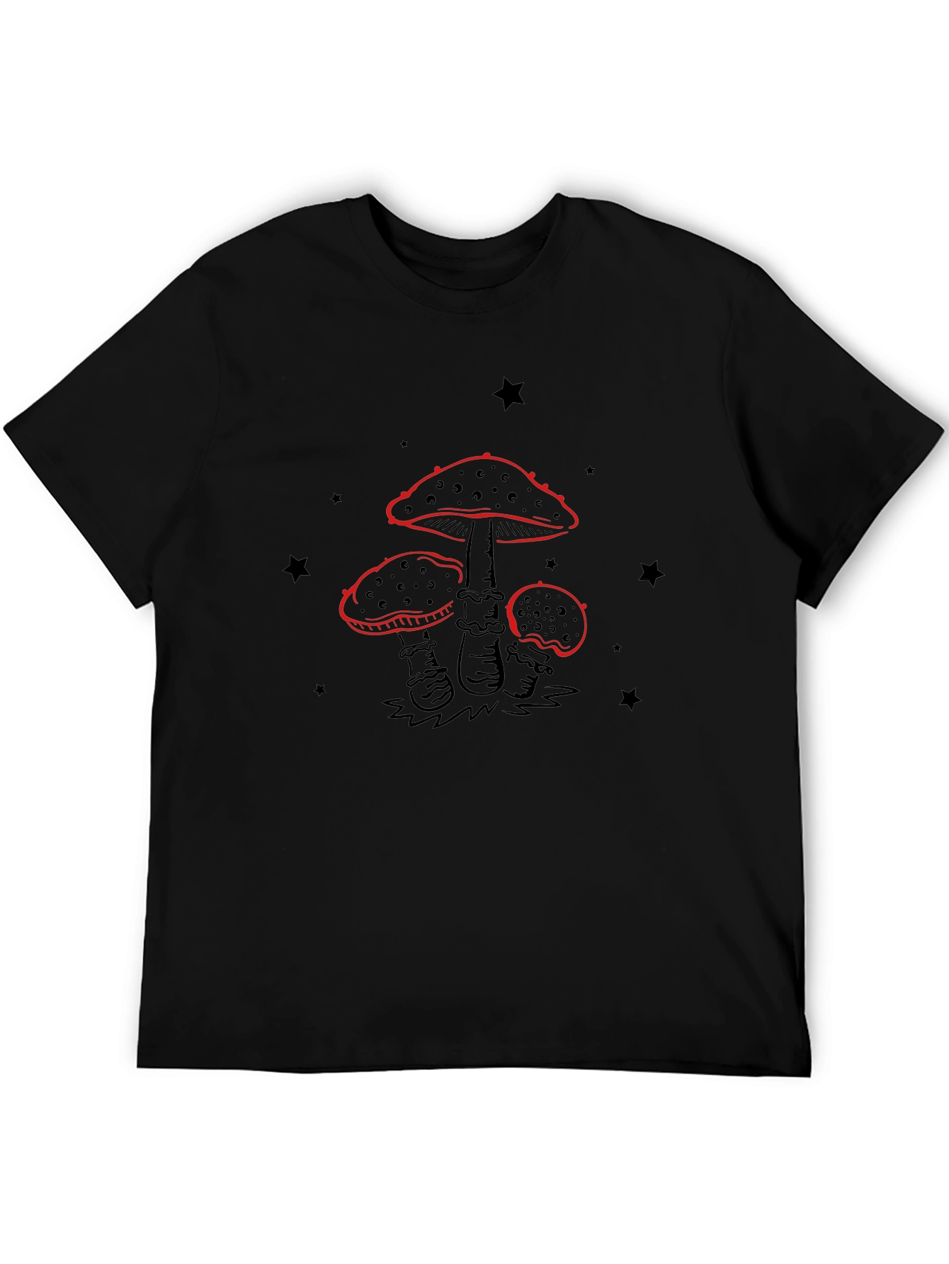 Black Mushroom Graphic T-Shirt - Black Cotton Tee view 5