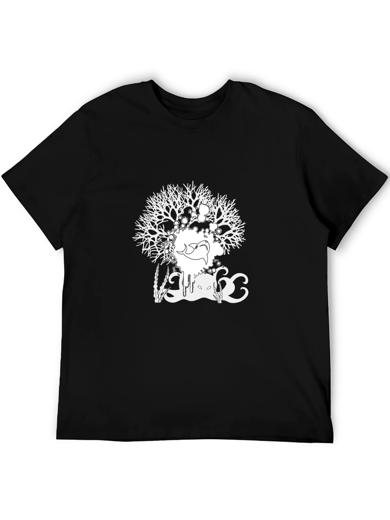 Black Abstract Tree Graphic Tee - Black Cotton Blend view 5