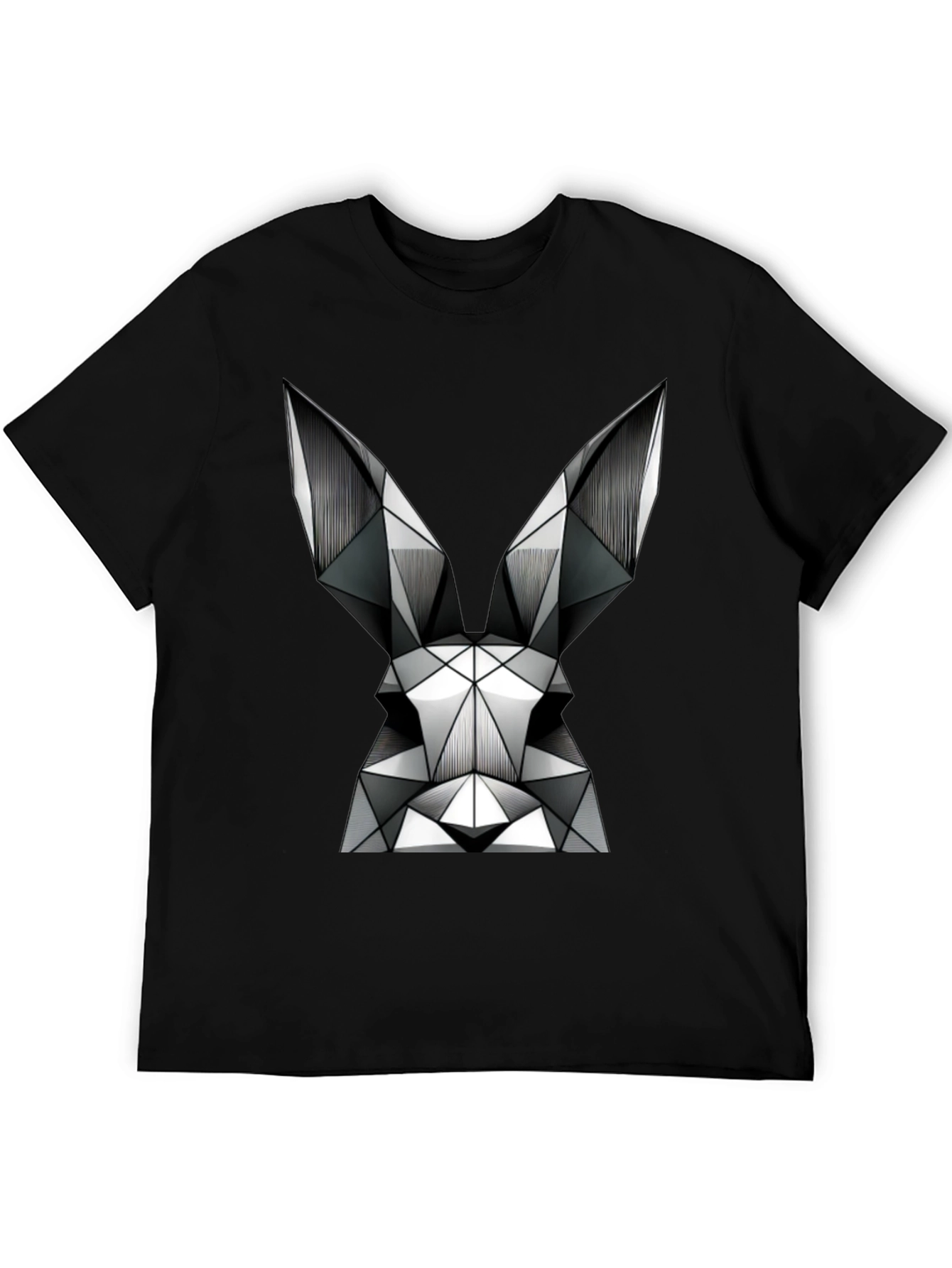 Black Geometric Rabbit Graphic Tee - Modern Black T-Shirt view 5